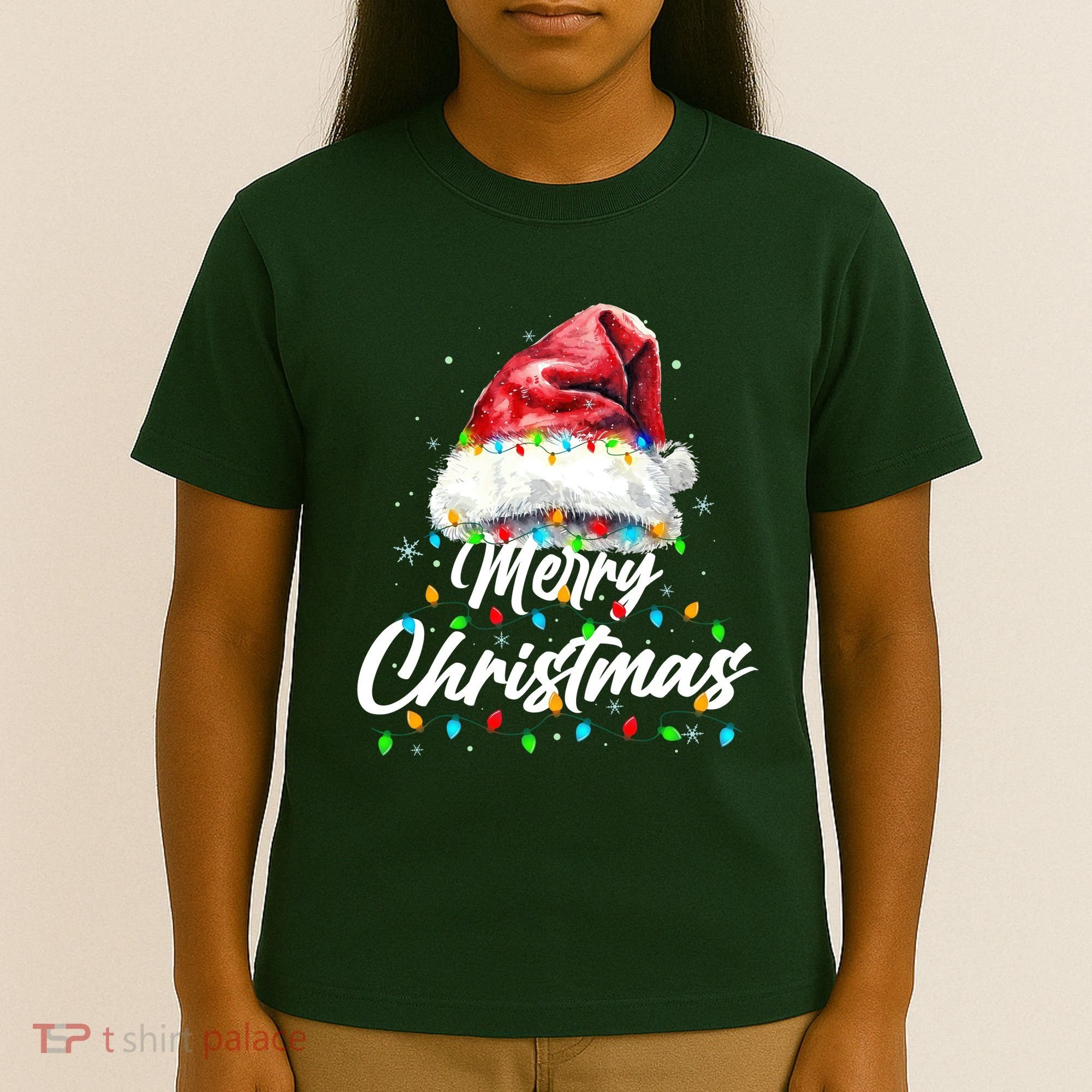 Festive Merry Christmas Santa Hat Christmas Lights T-Shirt