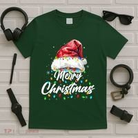 Festive Merry Christmas Santa Hat Christmas Lights T-Shirt thumb 5