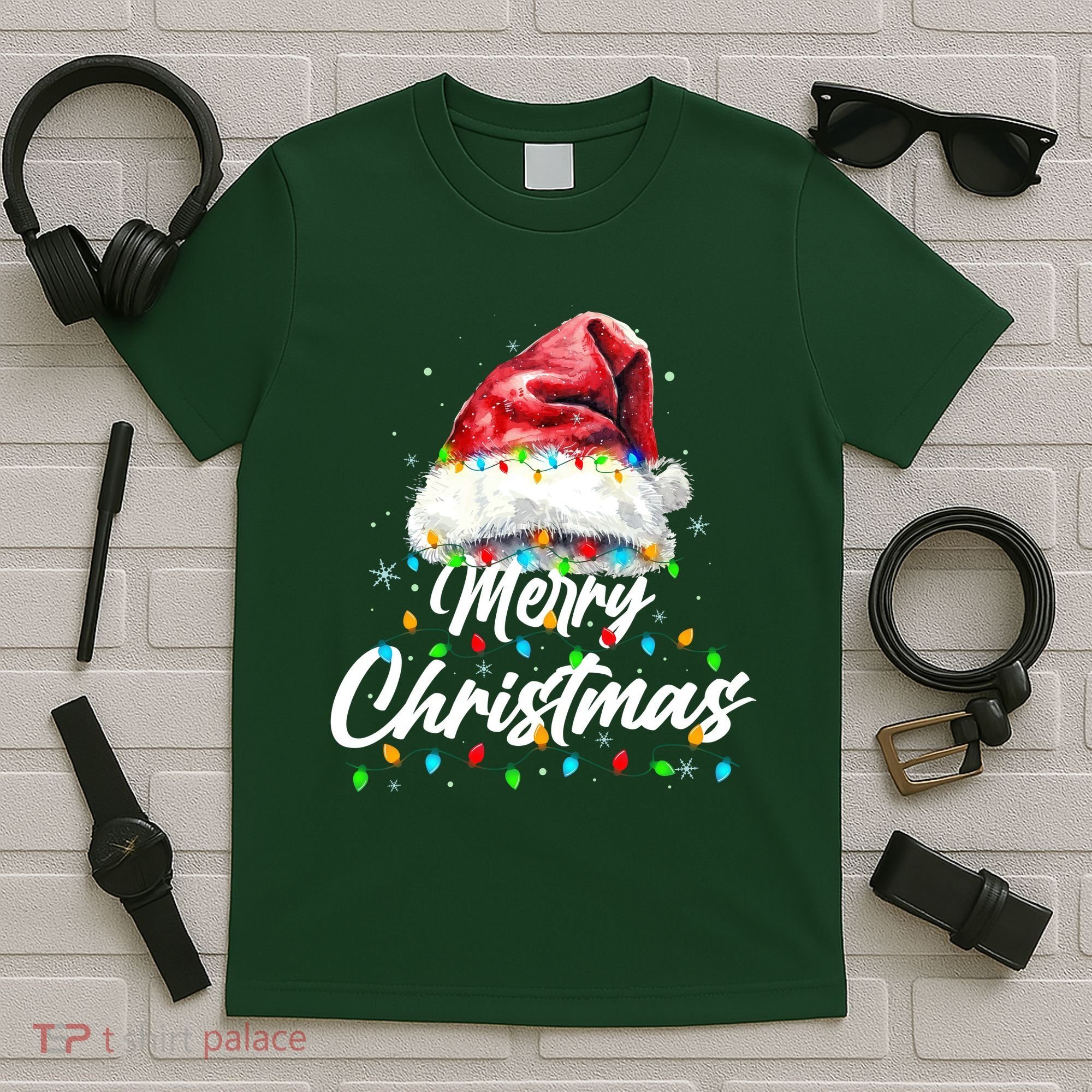 Festive Merry Christmas Santa Hat Christmas Lights T-Shirt