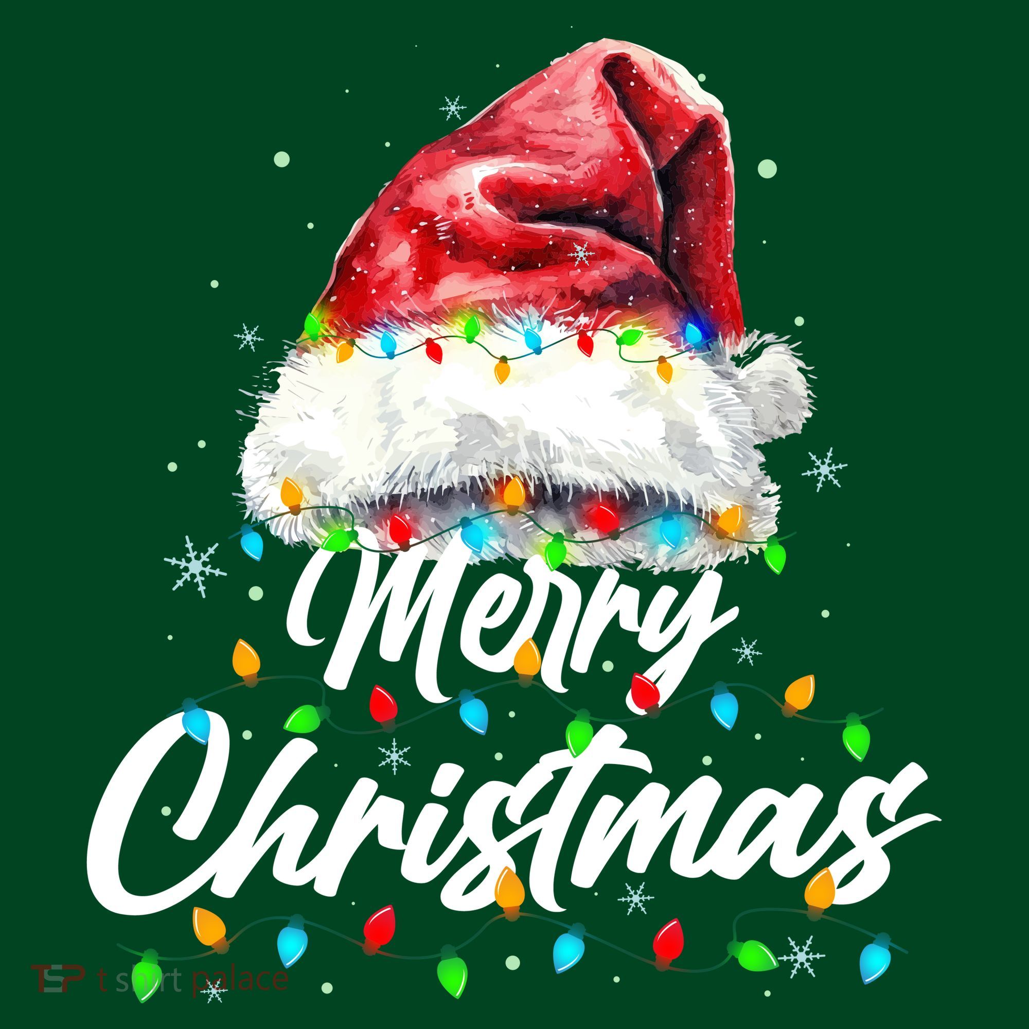 Festive Merry Christmas Santa Hat Christmas Lights T-Shirt