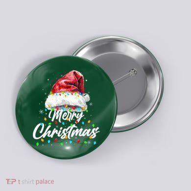 Festive Merry Christmas Santa Hat Christmas Lights Button