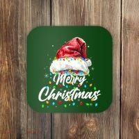 Festive Merry Christmas Santa Hat Christmas Lights Coaster thumb 0