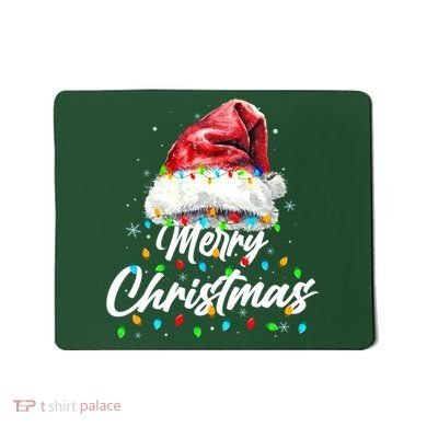 Festive Merry Christmas Santa Hat Christmas Lights Mousepad