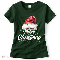 Festive Merry Christmas Santa Hat Christmas Lights Women's T-Shirt thumb 0