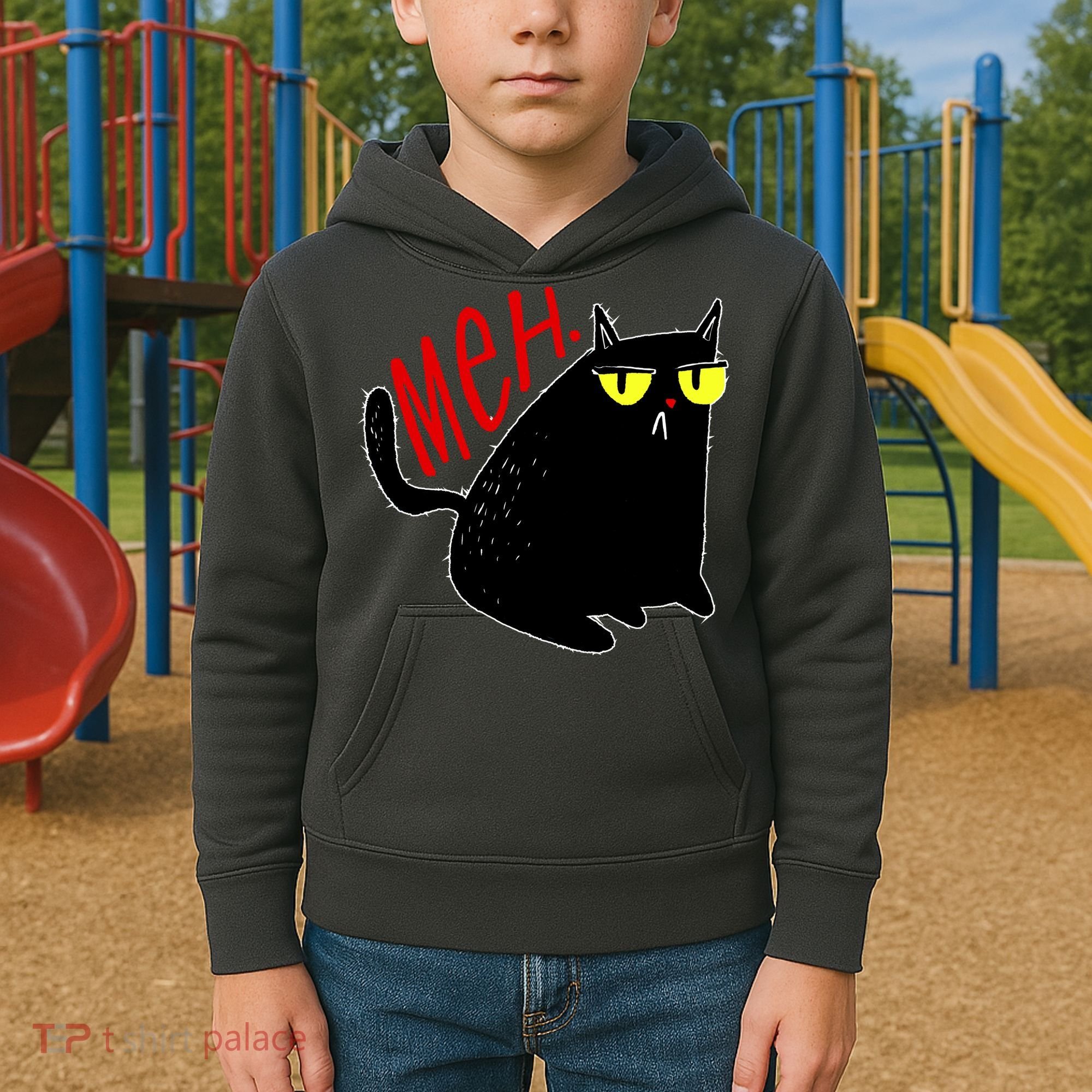 Funny Meh. Cat Meme For Cat Lovers Kids Hoodie