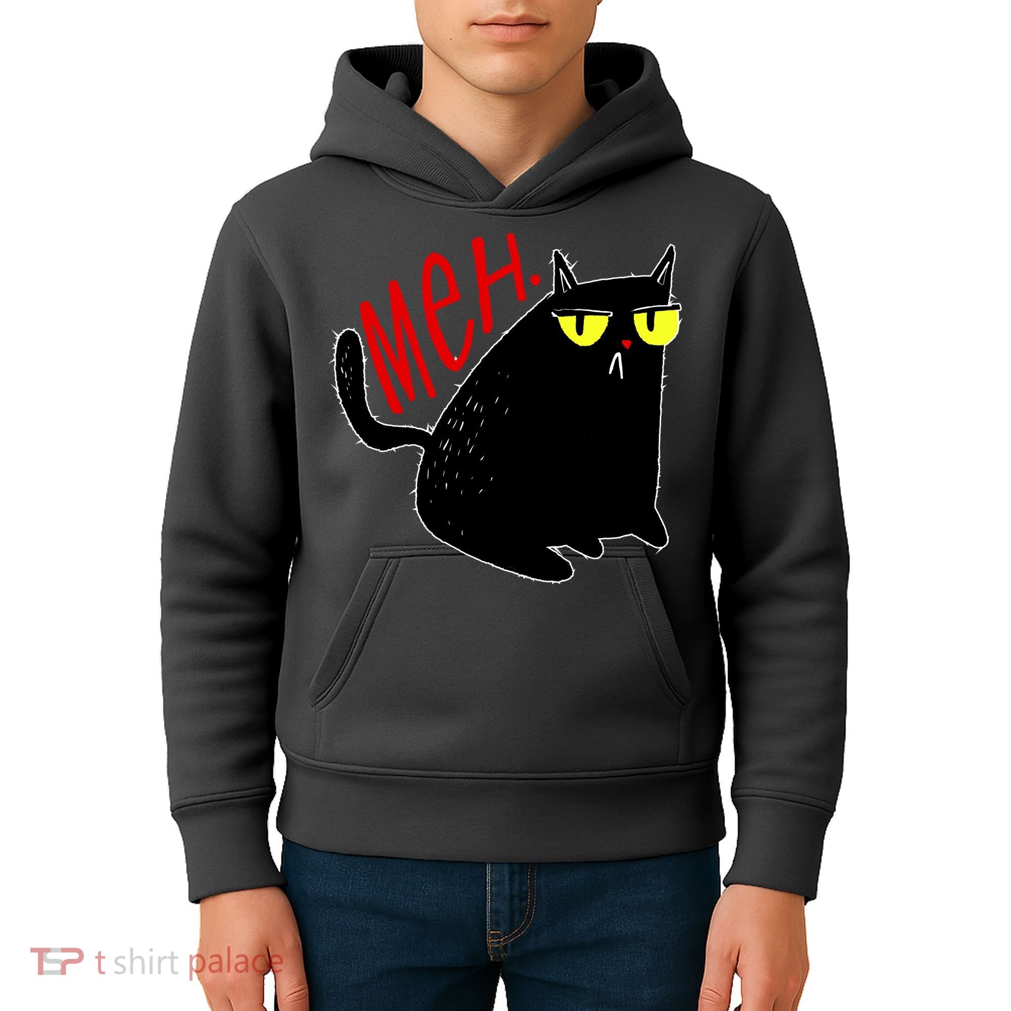 Funny Meh. Cat Meme For Cat Lovers Kids Hoodie