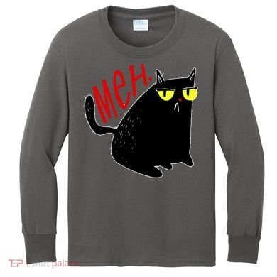 Funny Meh. Cat Meme For Cat Lovers Kids Long Sleeve Shirt