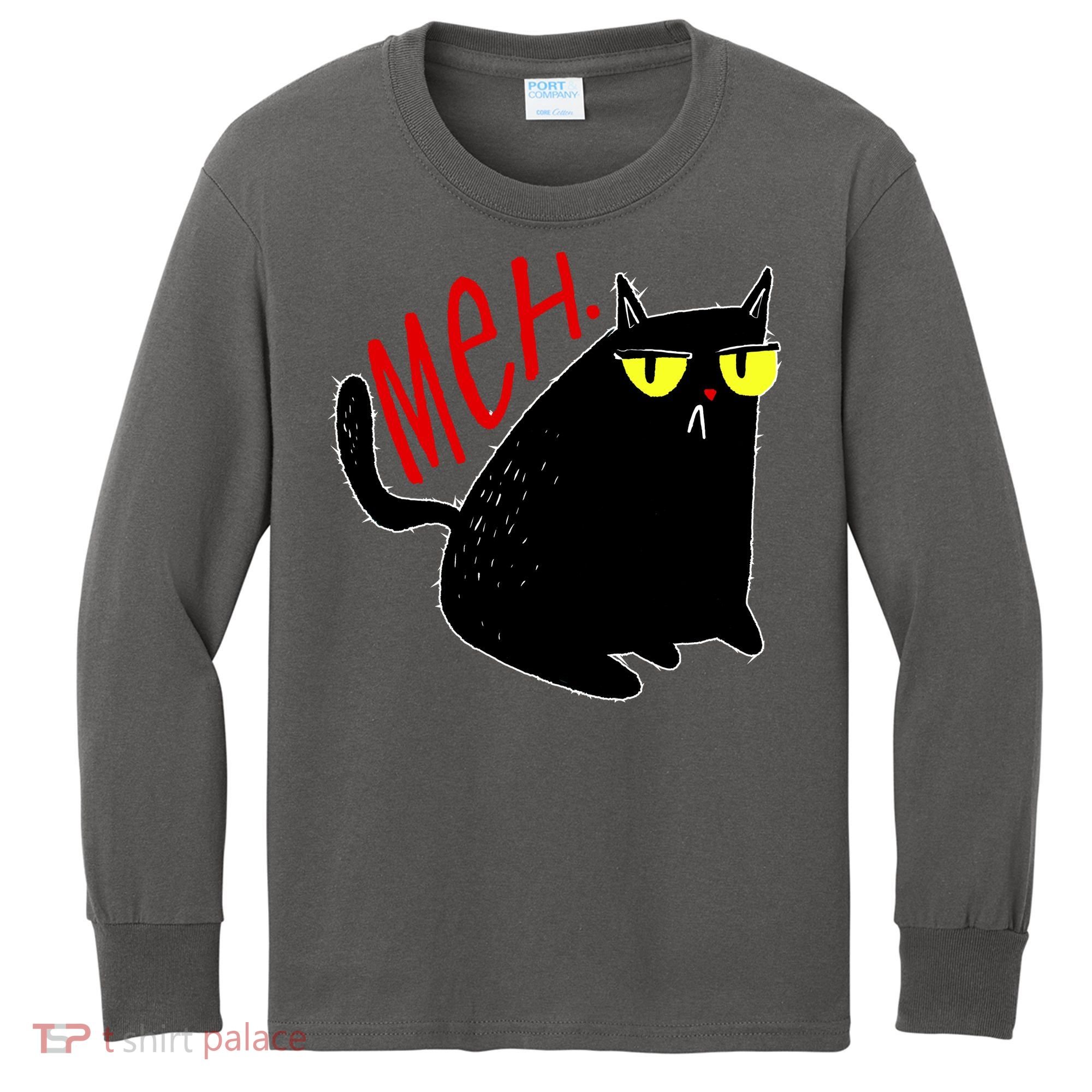 Funny Meh. Cat Meme For Cat Lovers Kids Long Sleeve Shirt