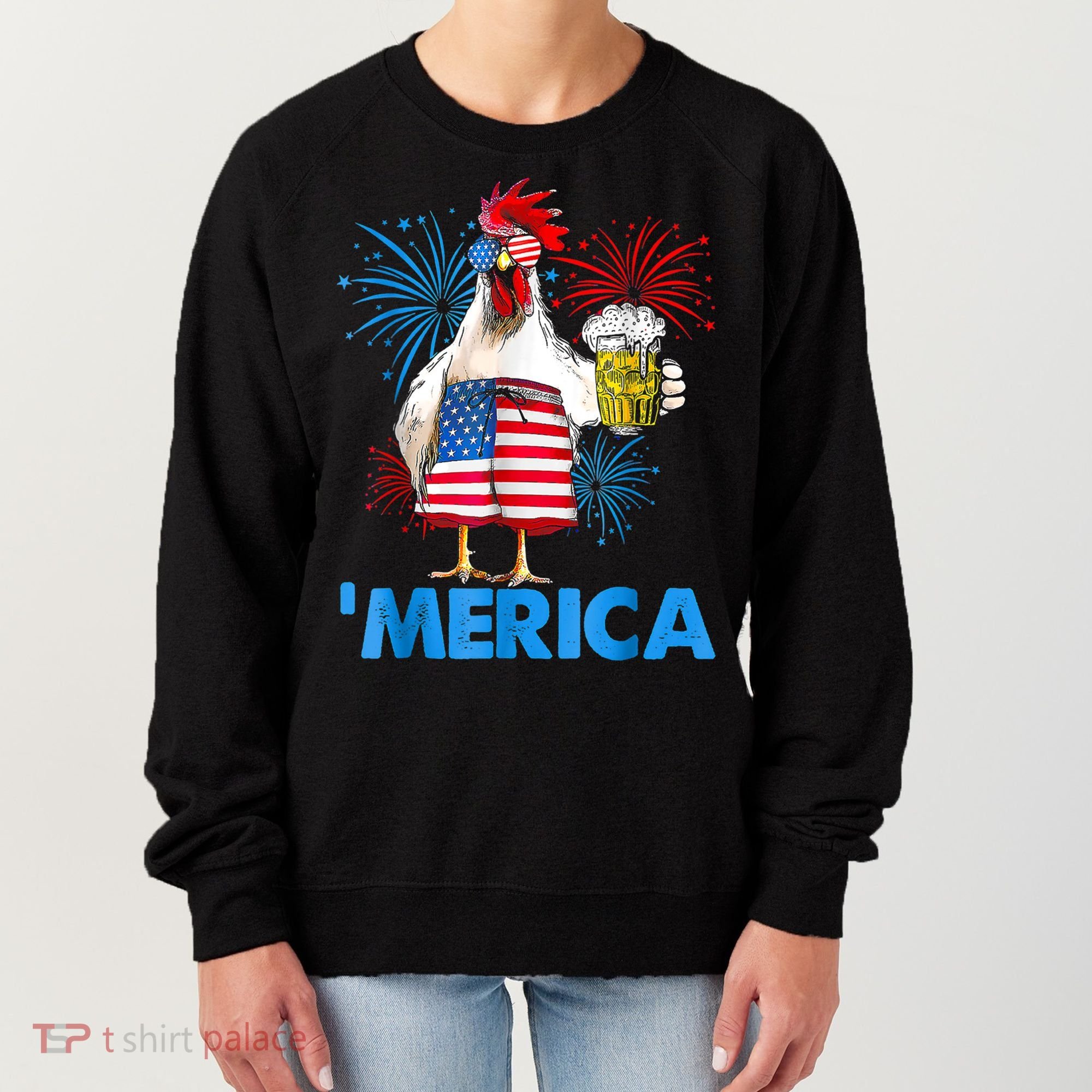 Funny Merica Chicken Beer Drinking 4th Of July Patriotic. Women's Sweatshirt