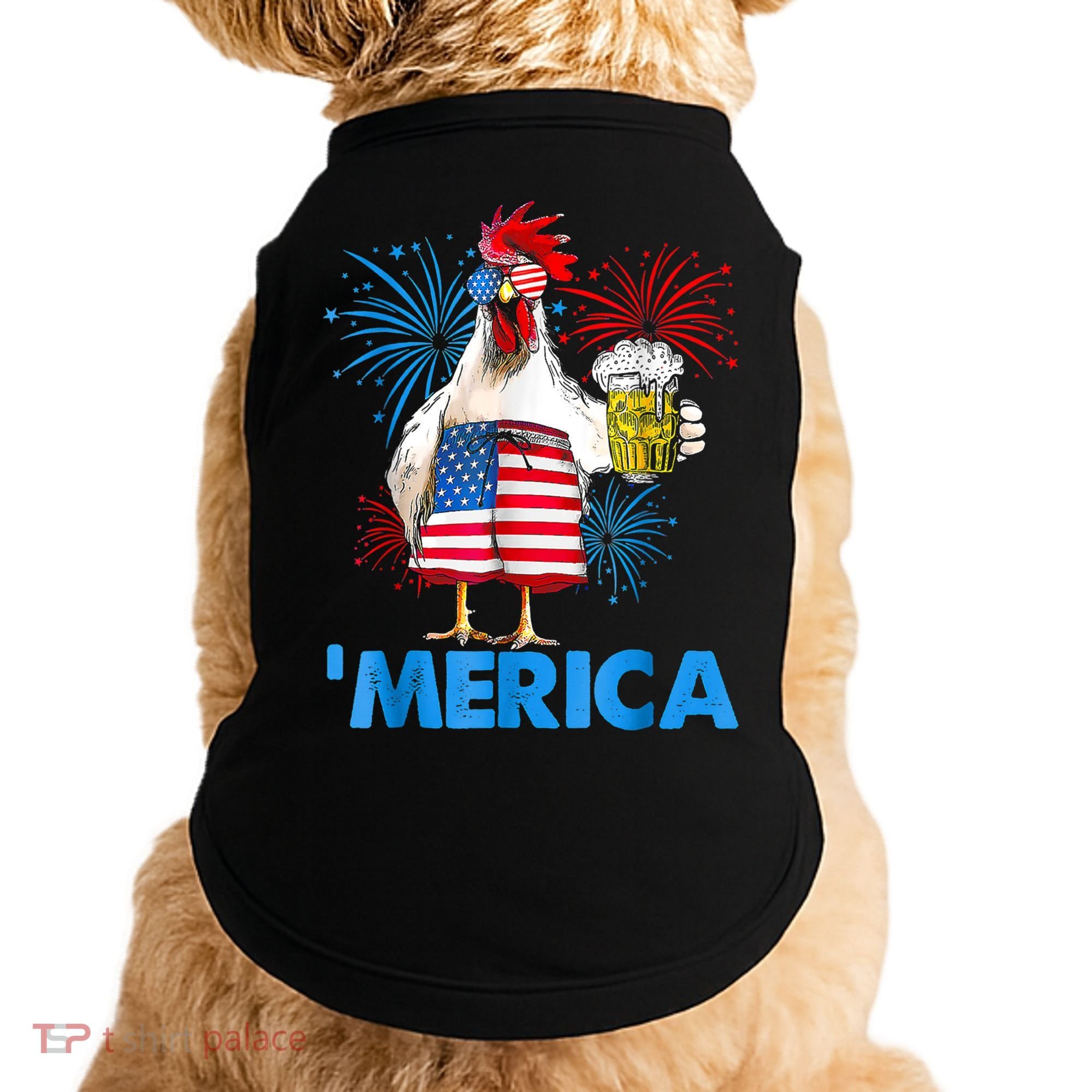 Funny Merica Chicken Beer Drinking 4th Of July Patriotic. Doggie Tank