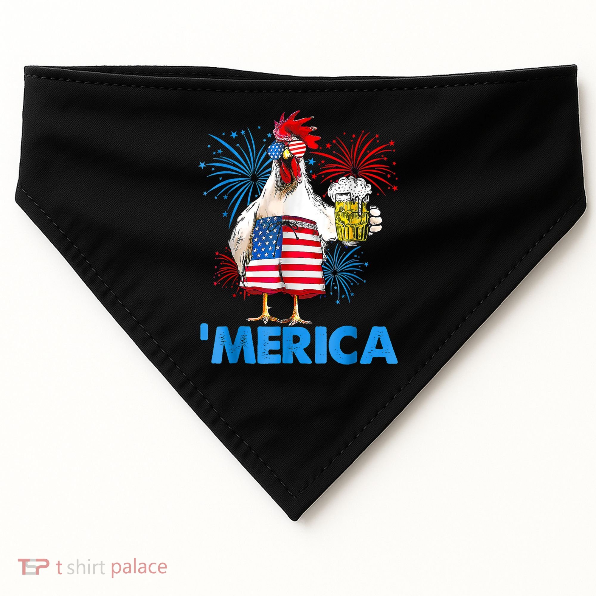 Funny Merica Chicken Beer Drinking 4th Of July Patriotic. USA-Made Doggie Bandana