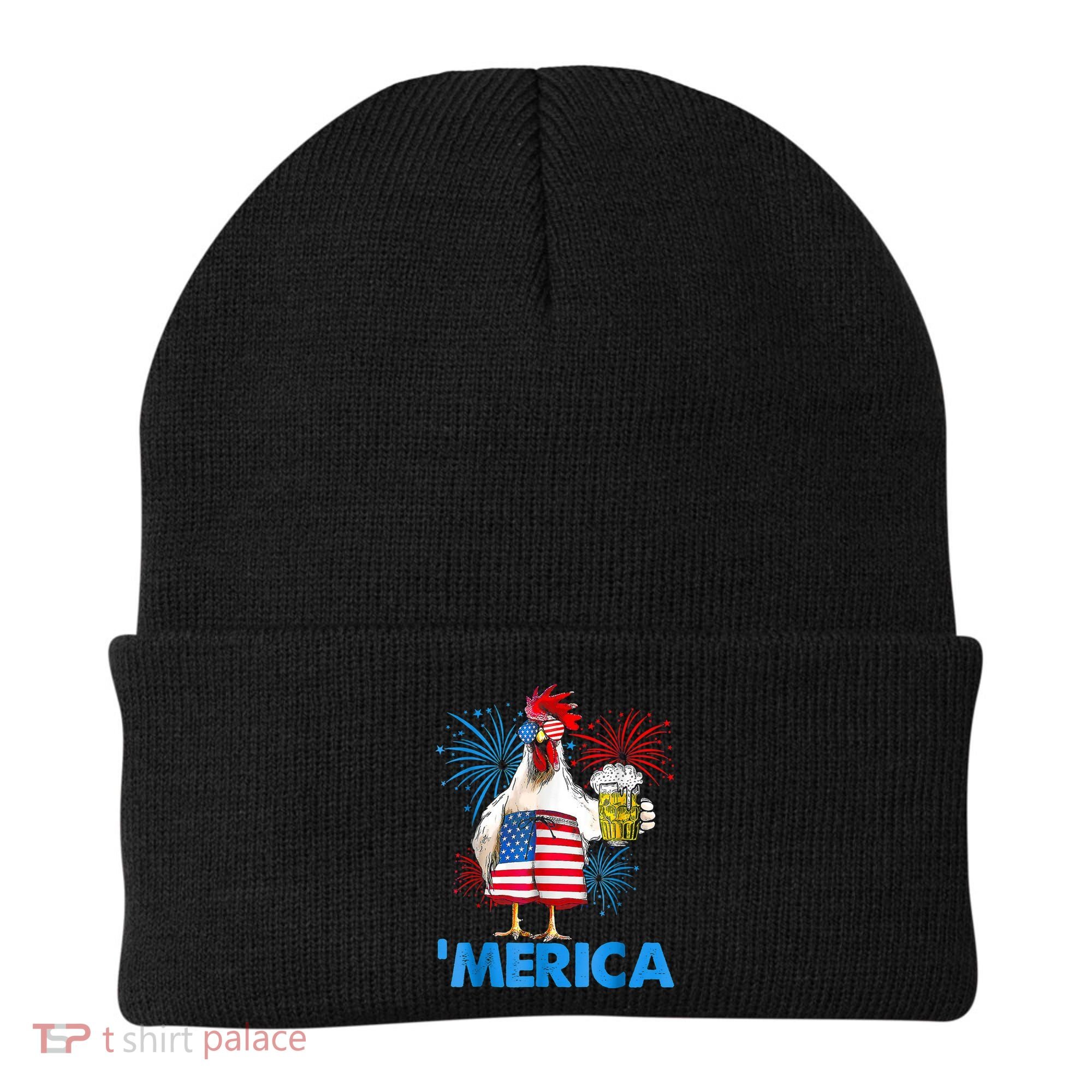 Funny Merica Chicken Beer Drinking 4th Of July Patriotic. Beanie