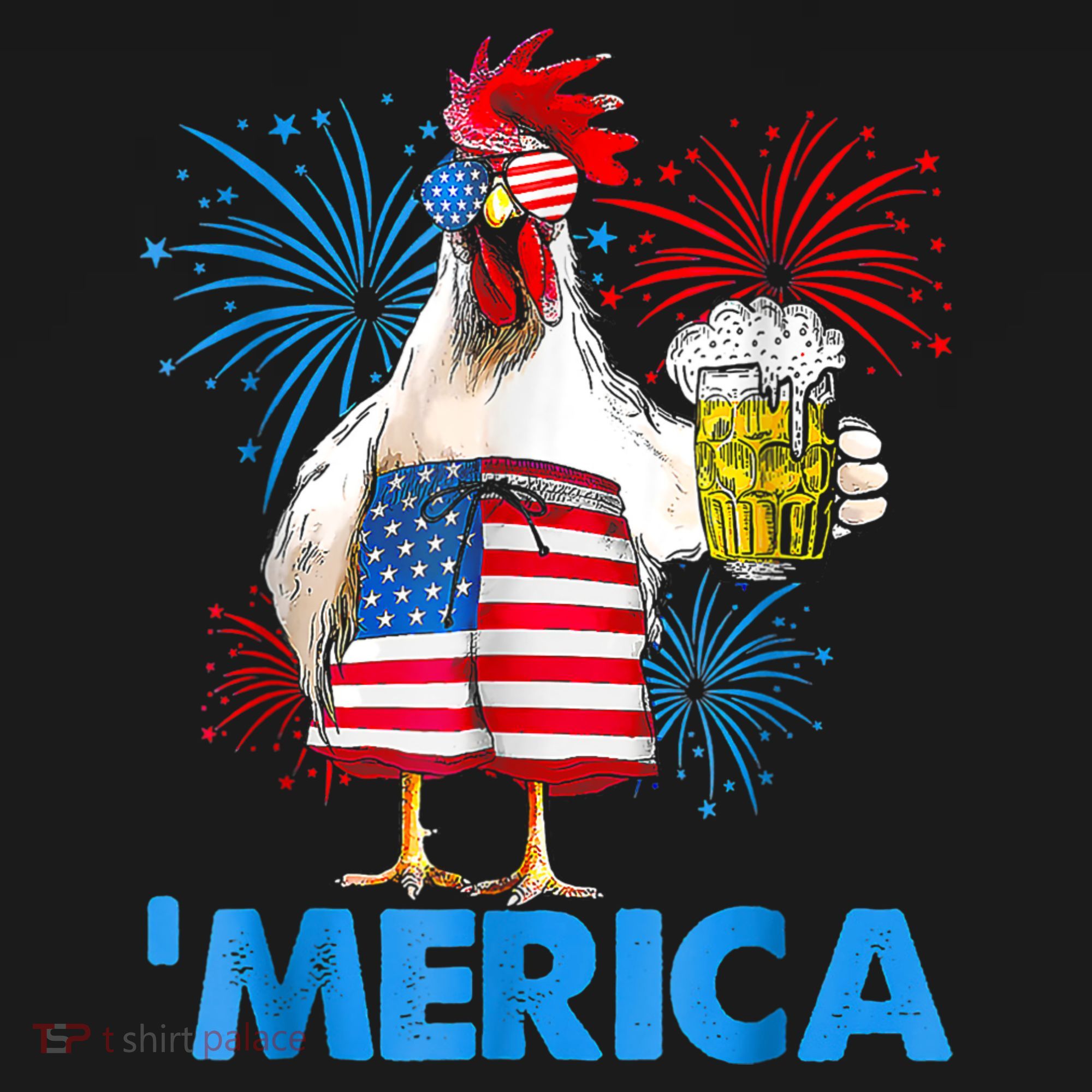 Funny Merica Chicken Beer Drinking 4th Of July Patriotic. Women's Hoodie