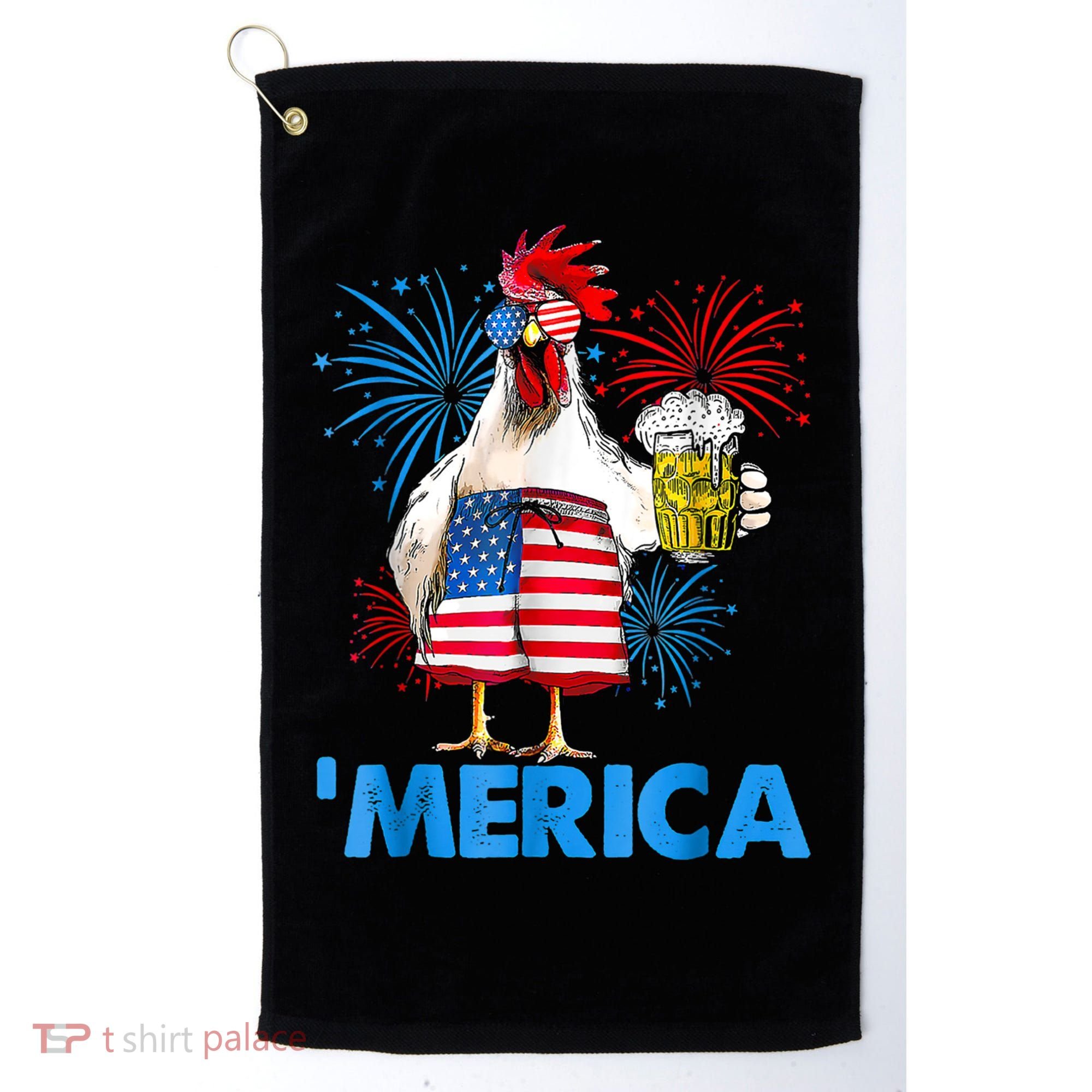 Funny Merica Chicken Beer Drinking 4th Of July Patriotic. Golf Towel
