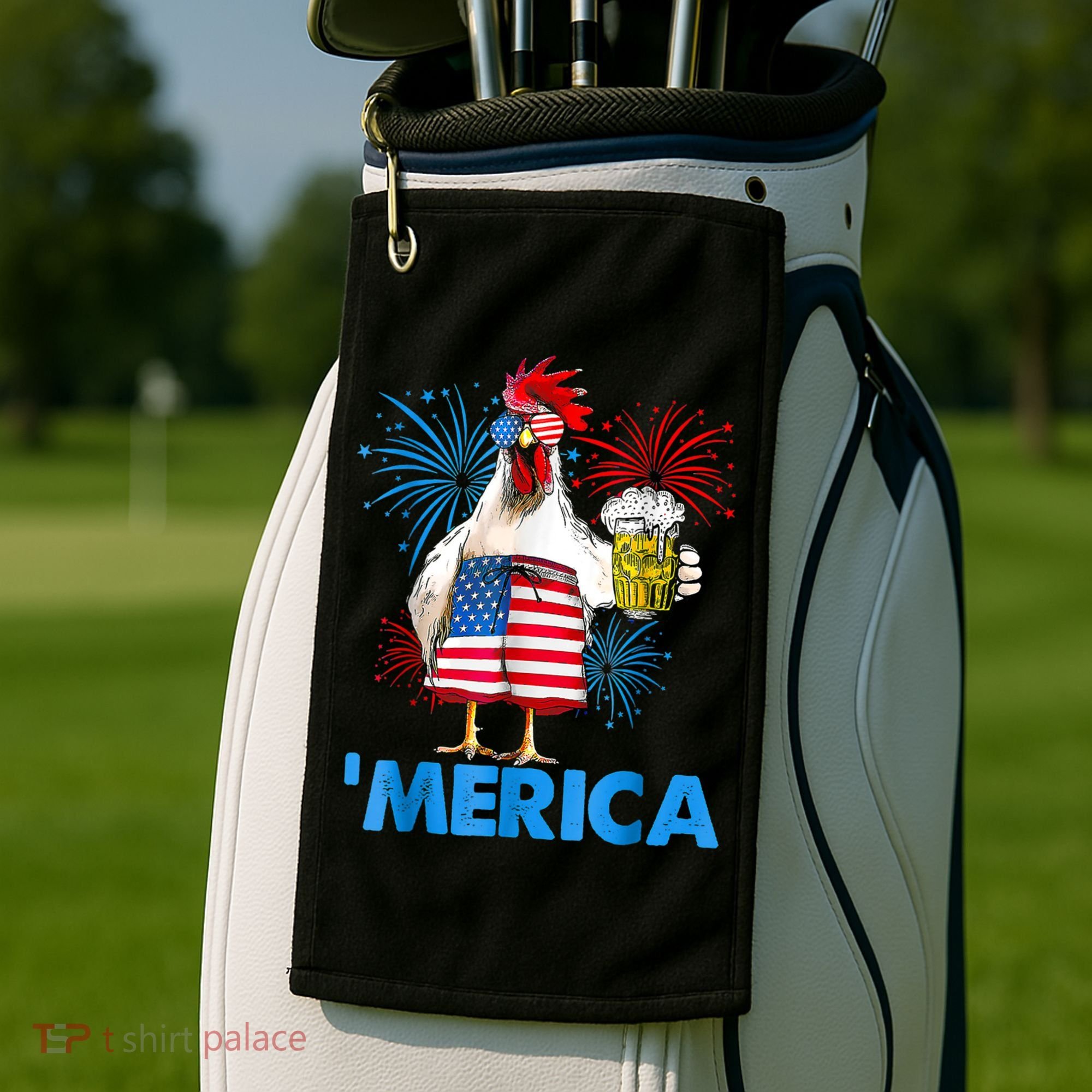 Funny Merica Chicken Beer Drinking 4th Of July Patriotic. Golf Towel