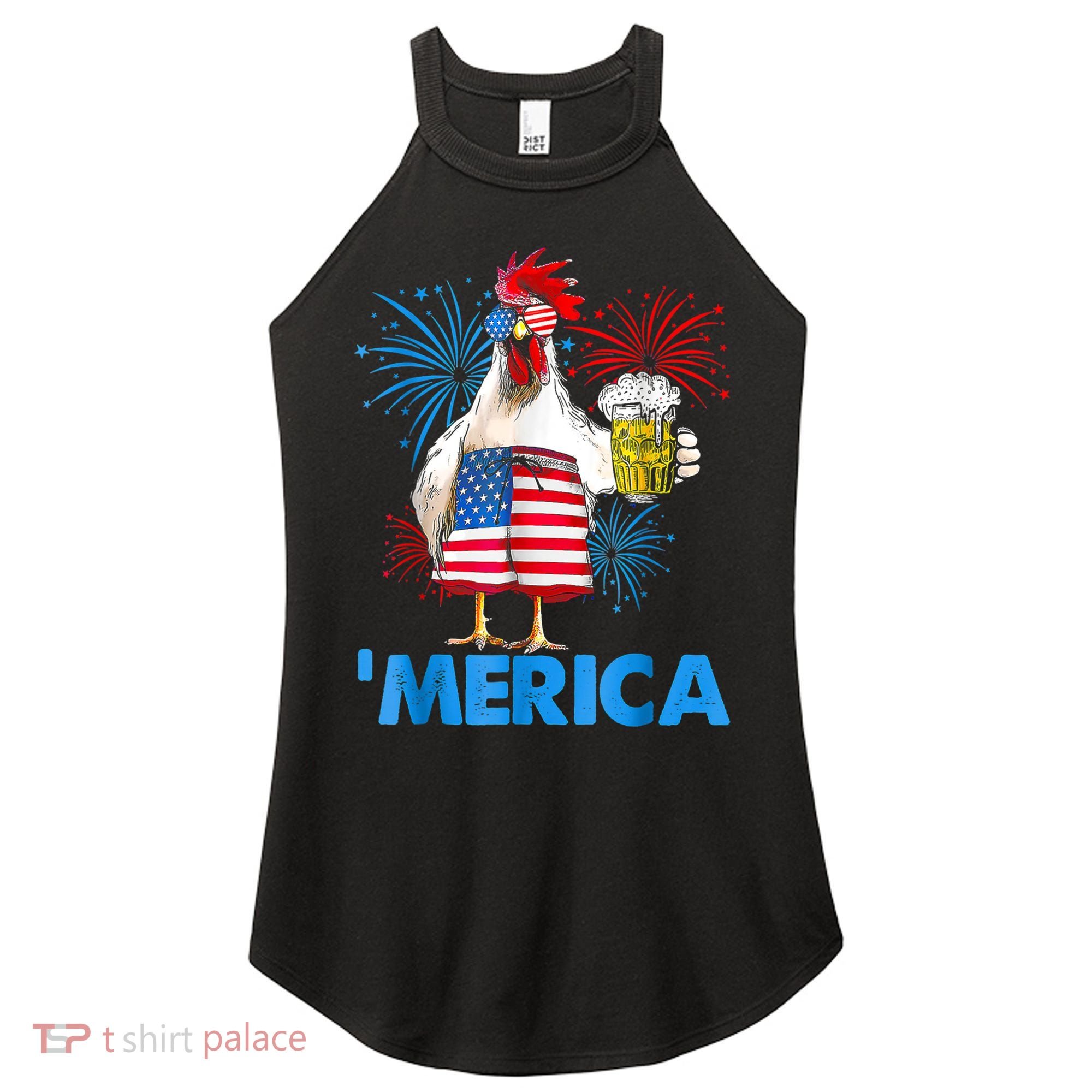 Funny Merica Chicken Beer Drinking 4th Of July Patriotic. Women's Perfect Tri Rocker Tank