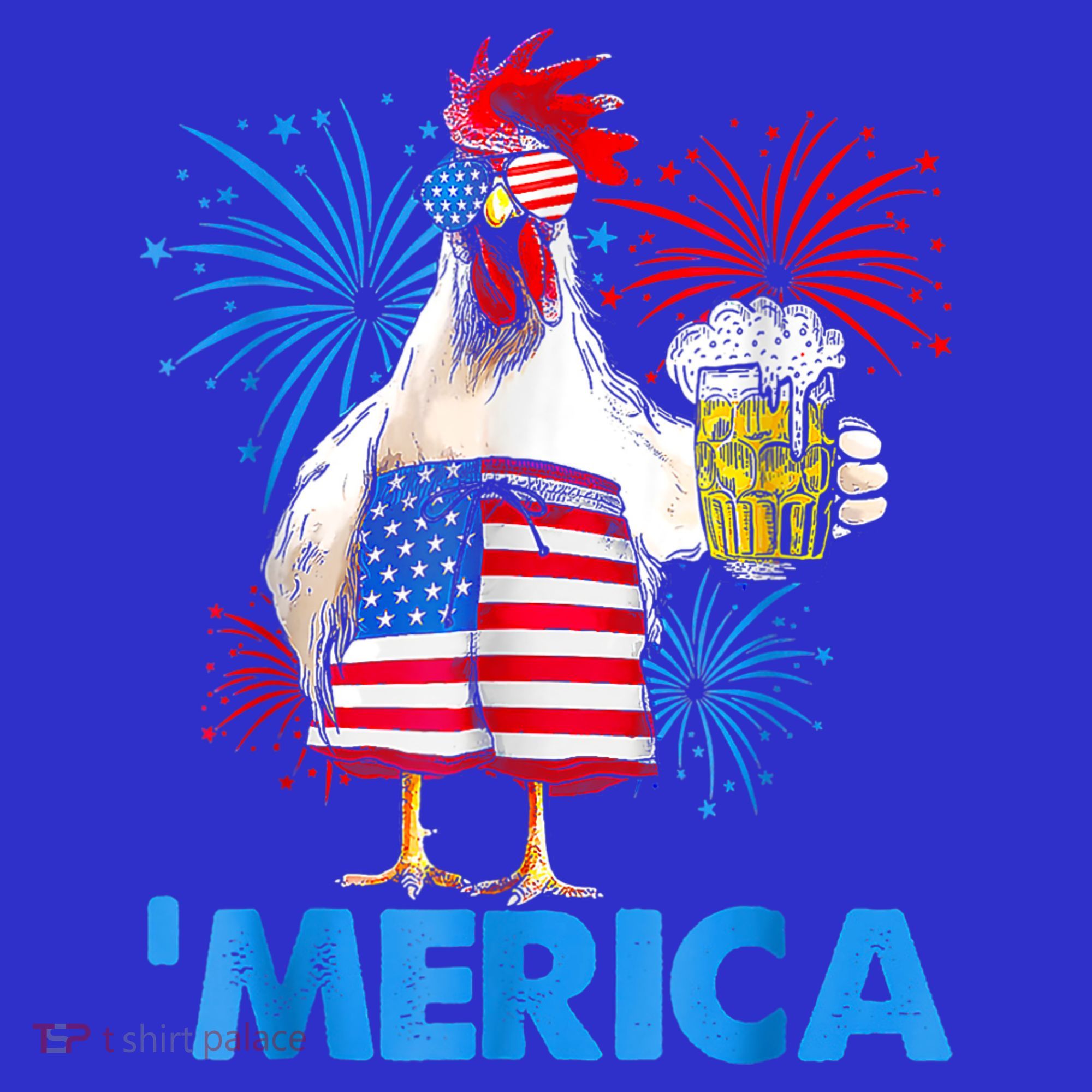 Funny Merica Chicken Beer Drinking 4th Of July Patriotic. Long Sleeve Shirt