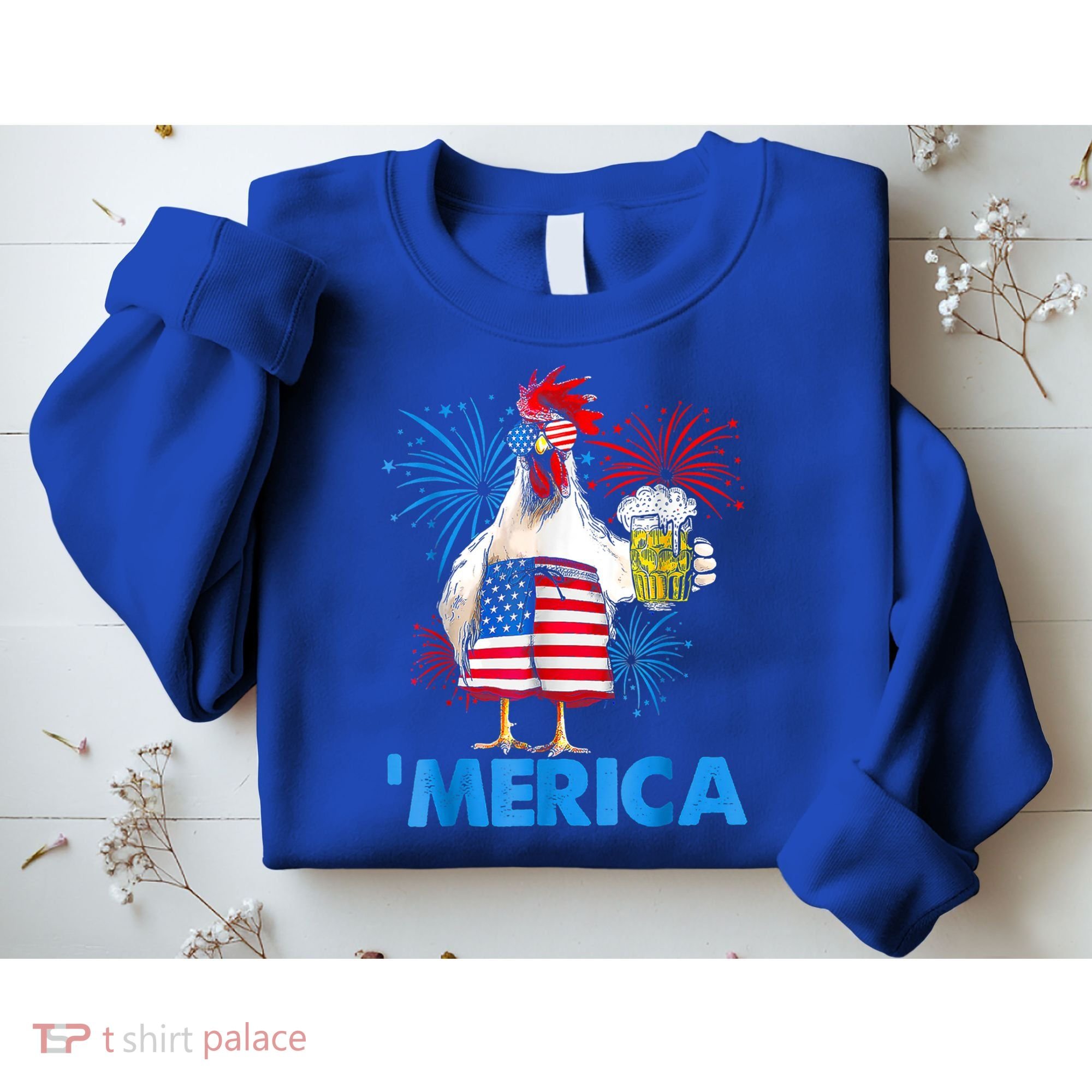Funny Merica Chicken Beer Drinking 4th Of July Patriotic. Sweatshirt