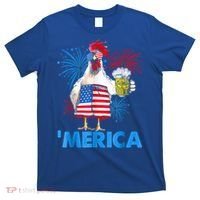 Funny Merica Chicken Beer Drinking 4th Of July Patriotic. T-Shirt thumb 0