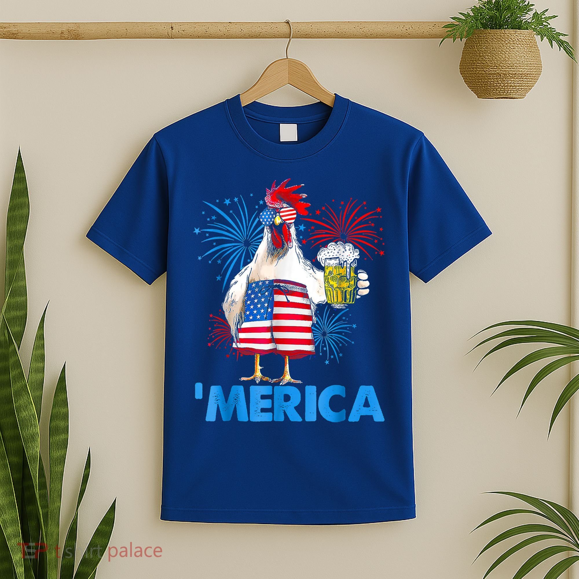 Funny Merica Chicken Beer Drinking 4th Of July Patriotic. T-Shirt
