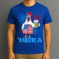 Funny Merica Chicken Beer Drinking 4th Of July Patriotic. T-Shirt thumb 3