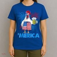 Funny Merica Chicken Beer Drinking 4th Of July Patriotic. T-Shirt thumb 4