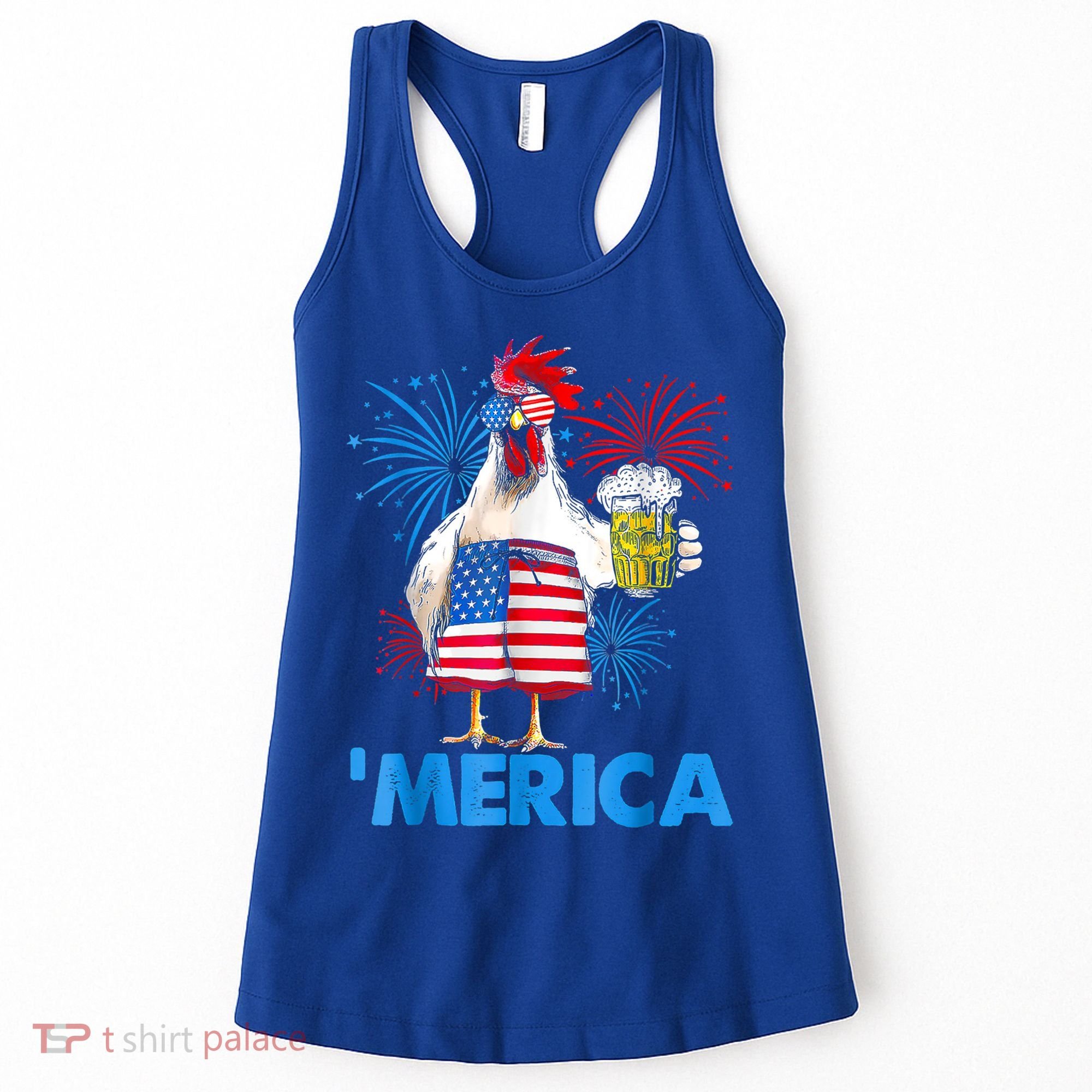 Funny Merica Chicken Beer Drinking 4th Of July Patriotic. Women's Tank Top