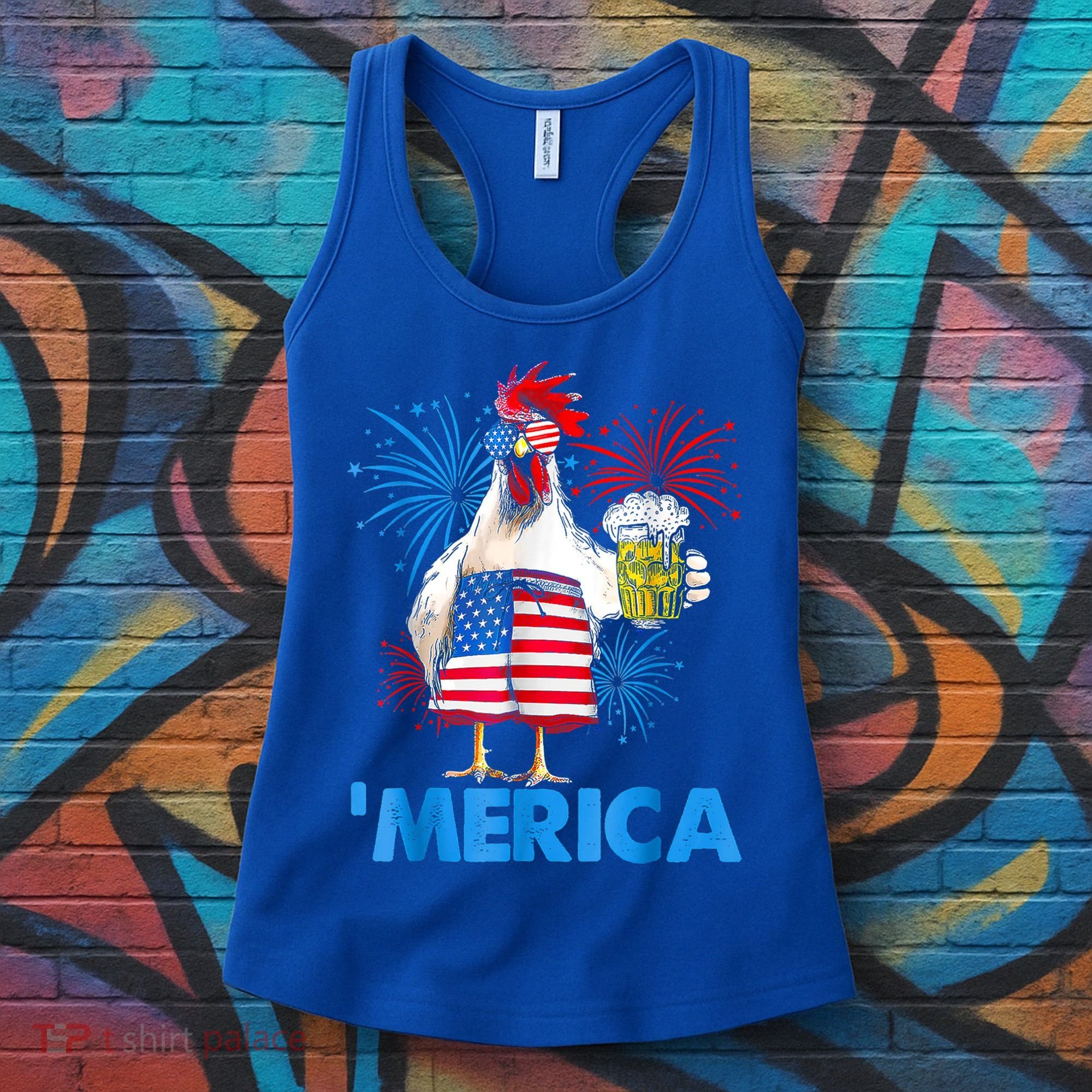 Funny Merica Chicken Beer Drinking 4th Of July Patriotic. Women's Tank Top
