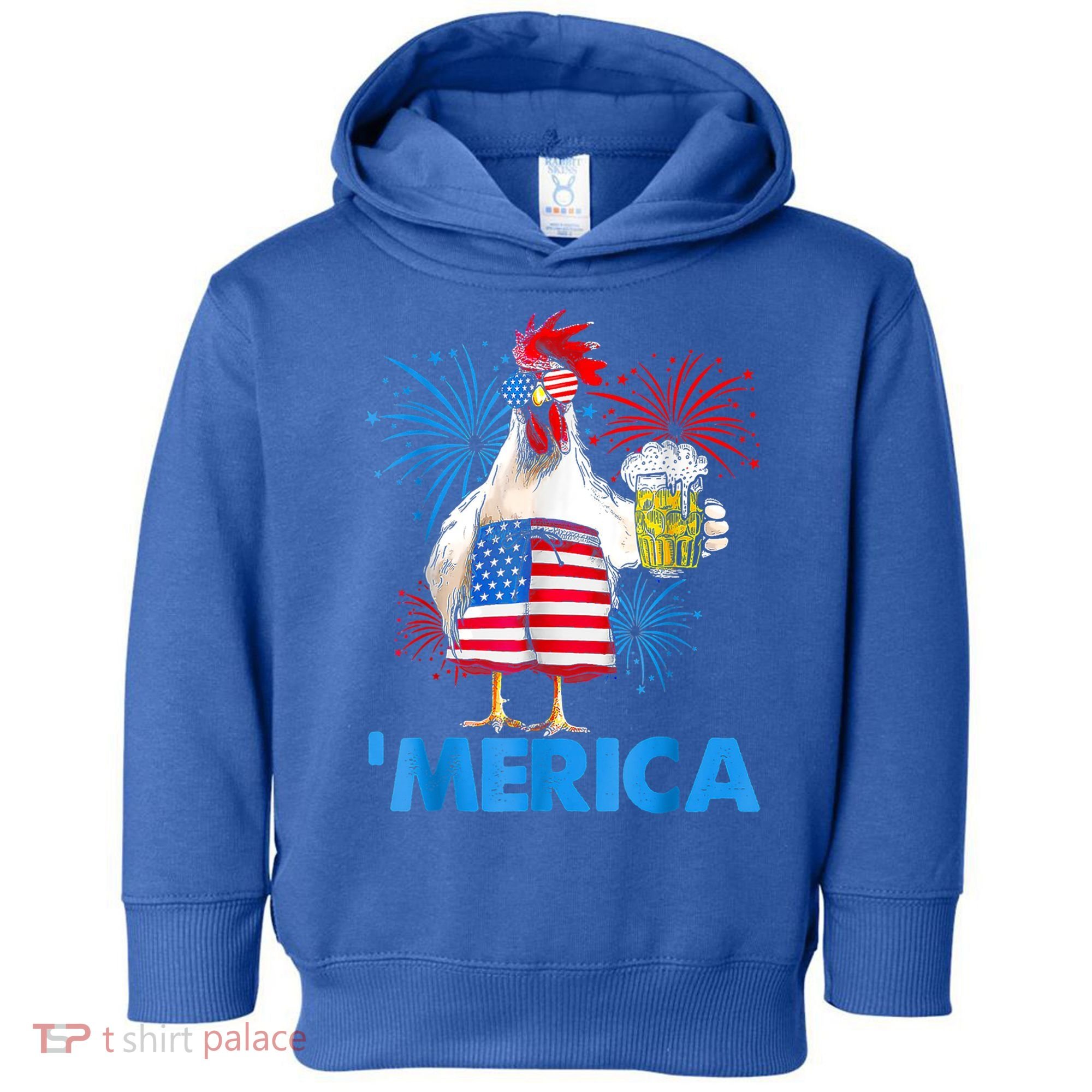 Funny Merica Chicken Beer Drinking 4th Of July Patriotic. Toddler Hoodie