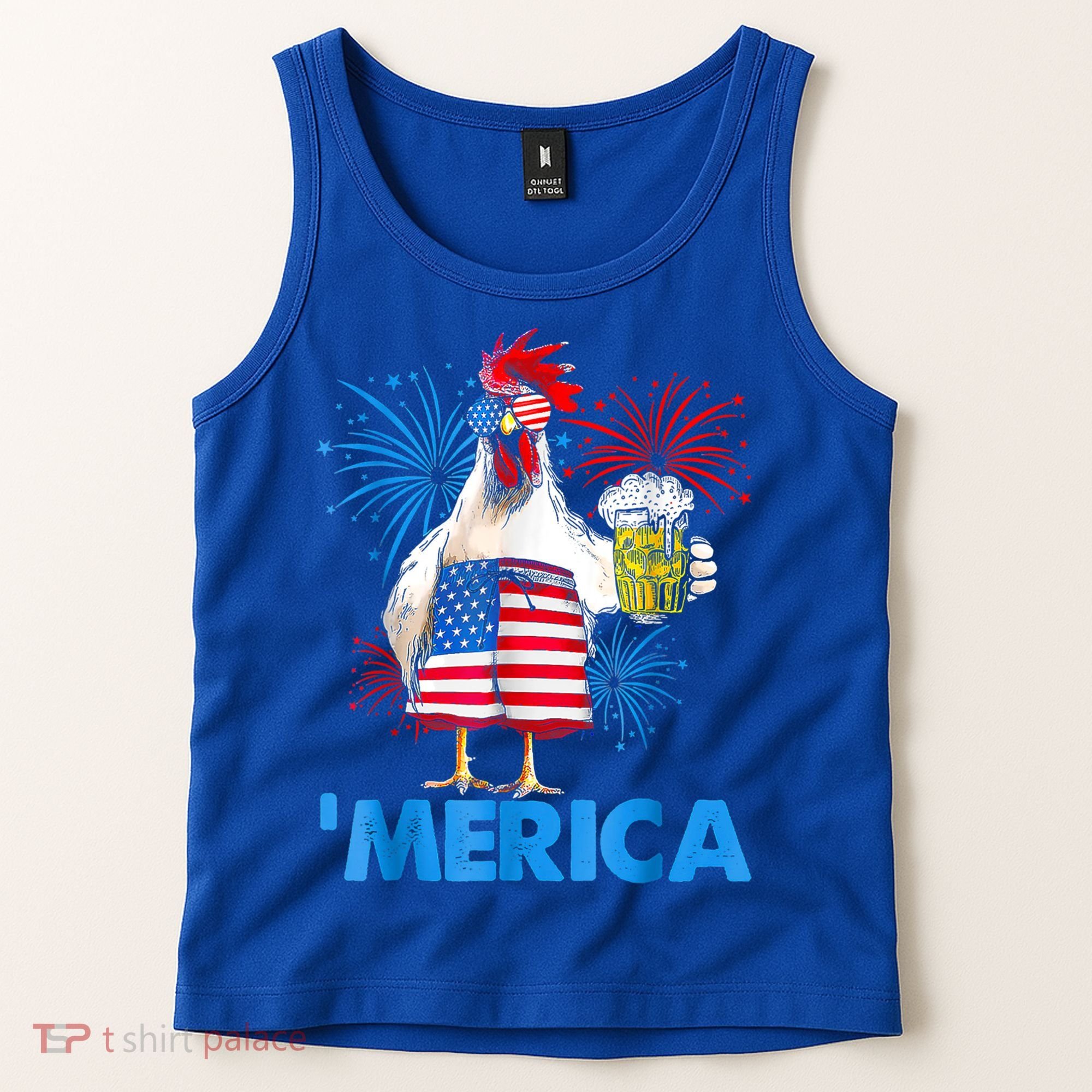 Funny Merica Chicken Beer Drinking 4th Of July Patriotic. Tank Top
