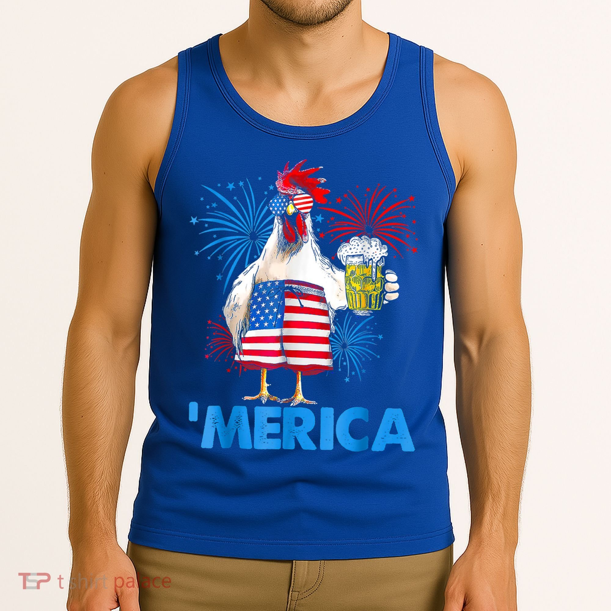 Funny Merica Chicken Beer Drinking 4th Of July Patriotic. Tank Top