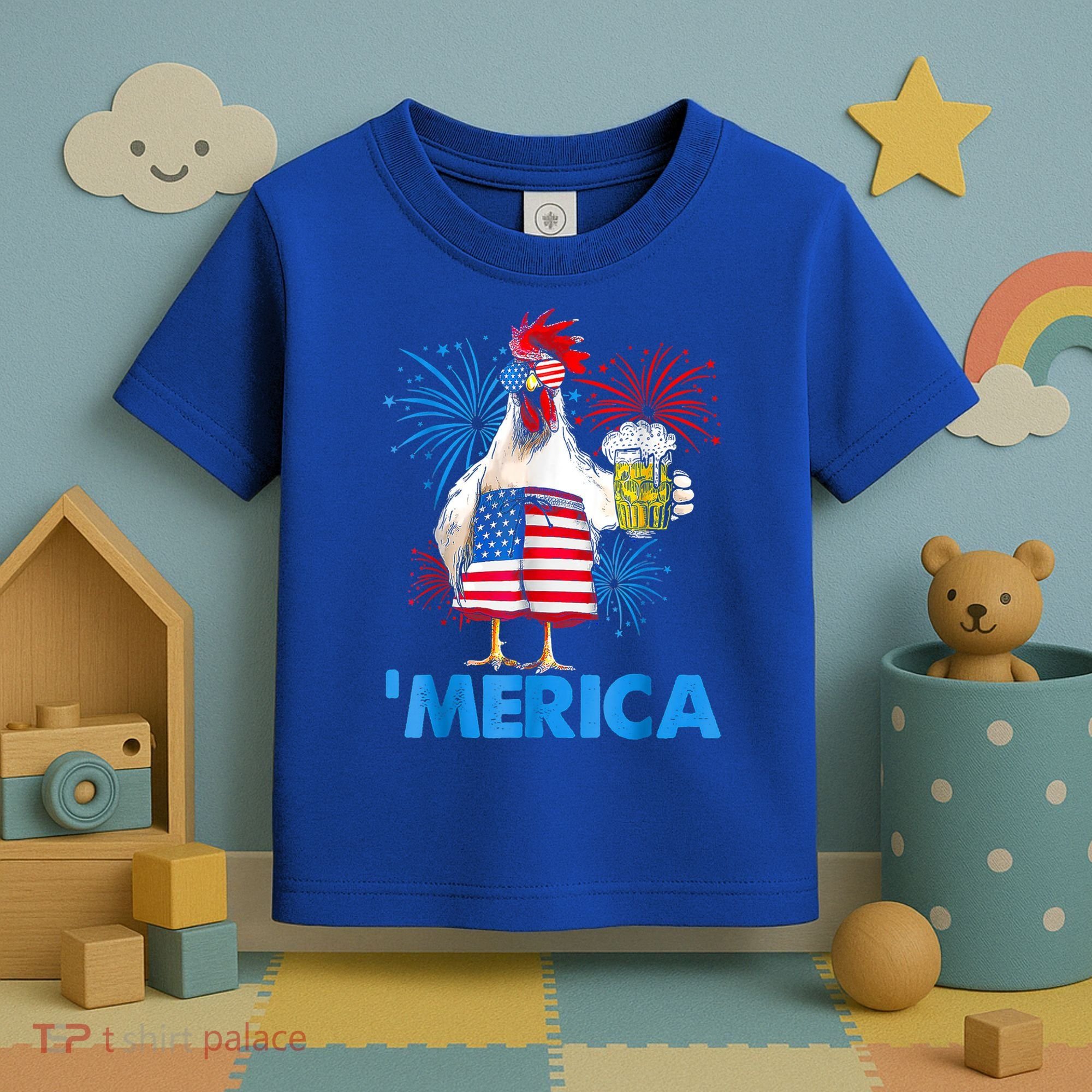 Funny Merica Chicken Beer Drinking 4th Of July Patriotic. Toddler T-Shirt