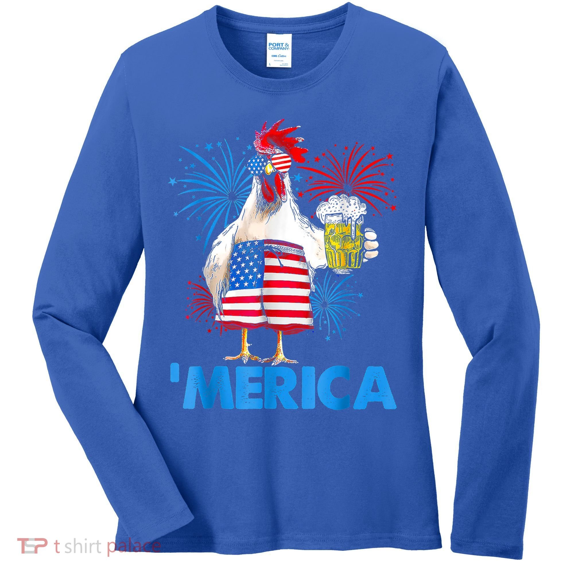Funny Merica Chicken Beer Drinking 4th Of July Patriotic. Women's Long Sleeve Shirt