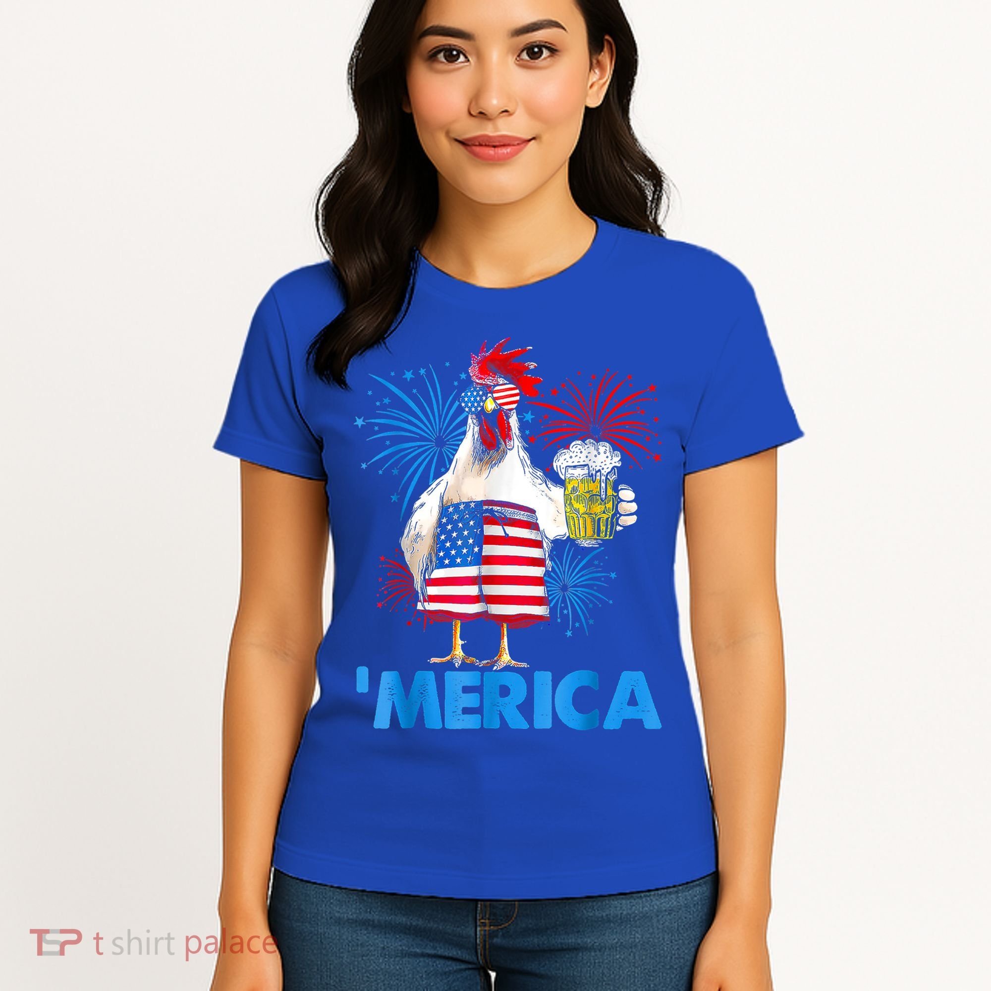 Funny Merica Chicken Beer Drinking 4th Of July Patriotic. Women's T-Shirt