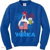 Funny Merica Chicken Beer Drinking 4th Of July Patriotic. Kids Sweatshirt thumb 0