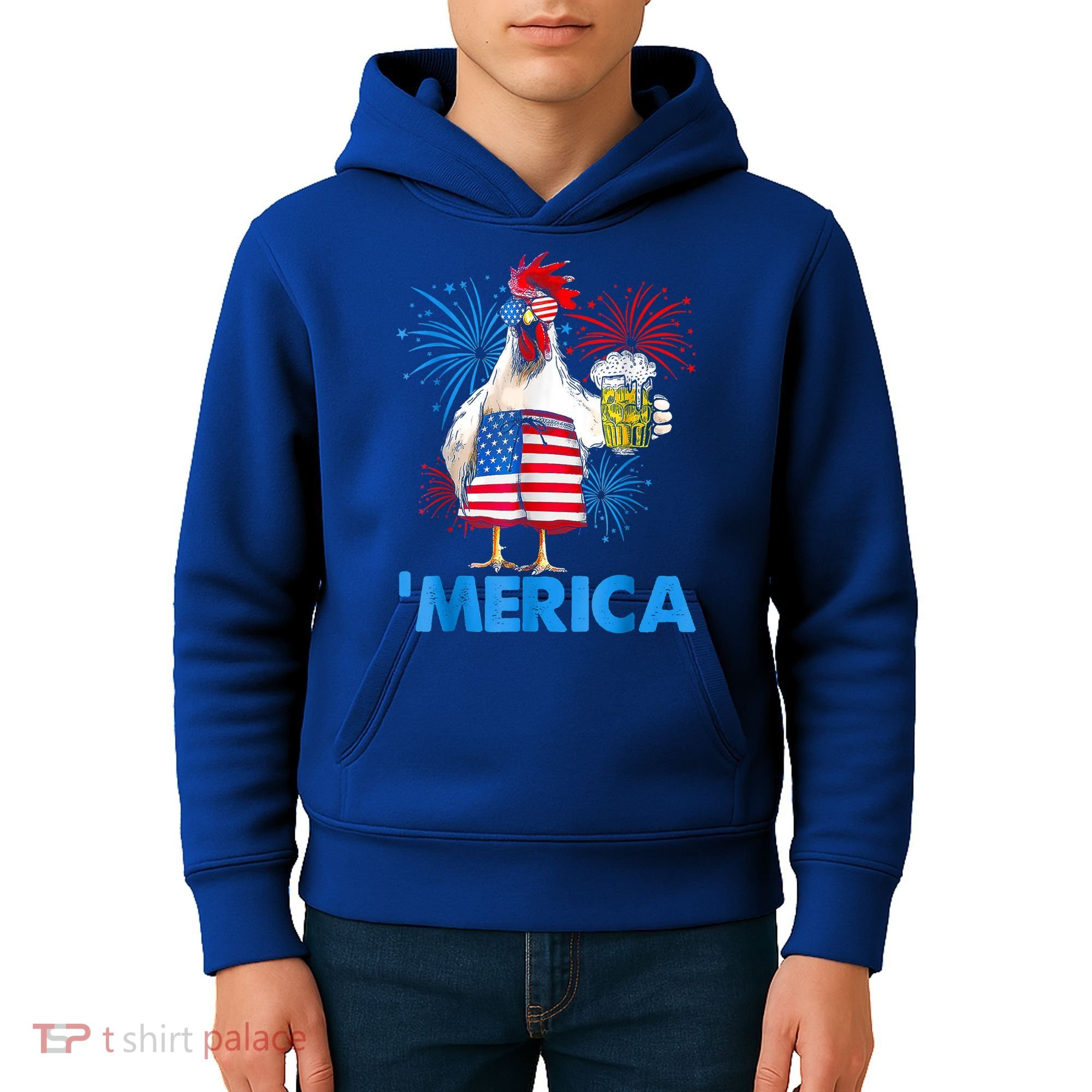 Funny Merica Chicken Beer Drinking 4th Of July Patriotic. Kids Hoodie
