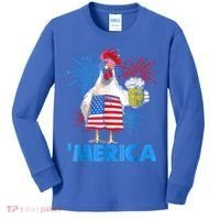 Funny Merica Chicken Beer Drinking 4th Of July Patriotic. Kids Long Sleeve Shirt thumb 0
