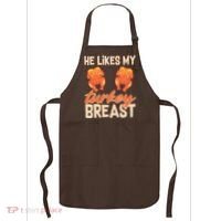Funny Matching Couples Thanksgiving He Likes My Turkey Breast Apron thumb 0
