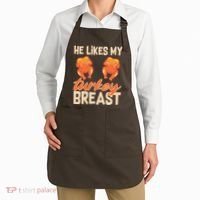 Funny Matching Couples Thanksgiving He Likes My Turkey Breast Apron thumb 2