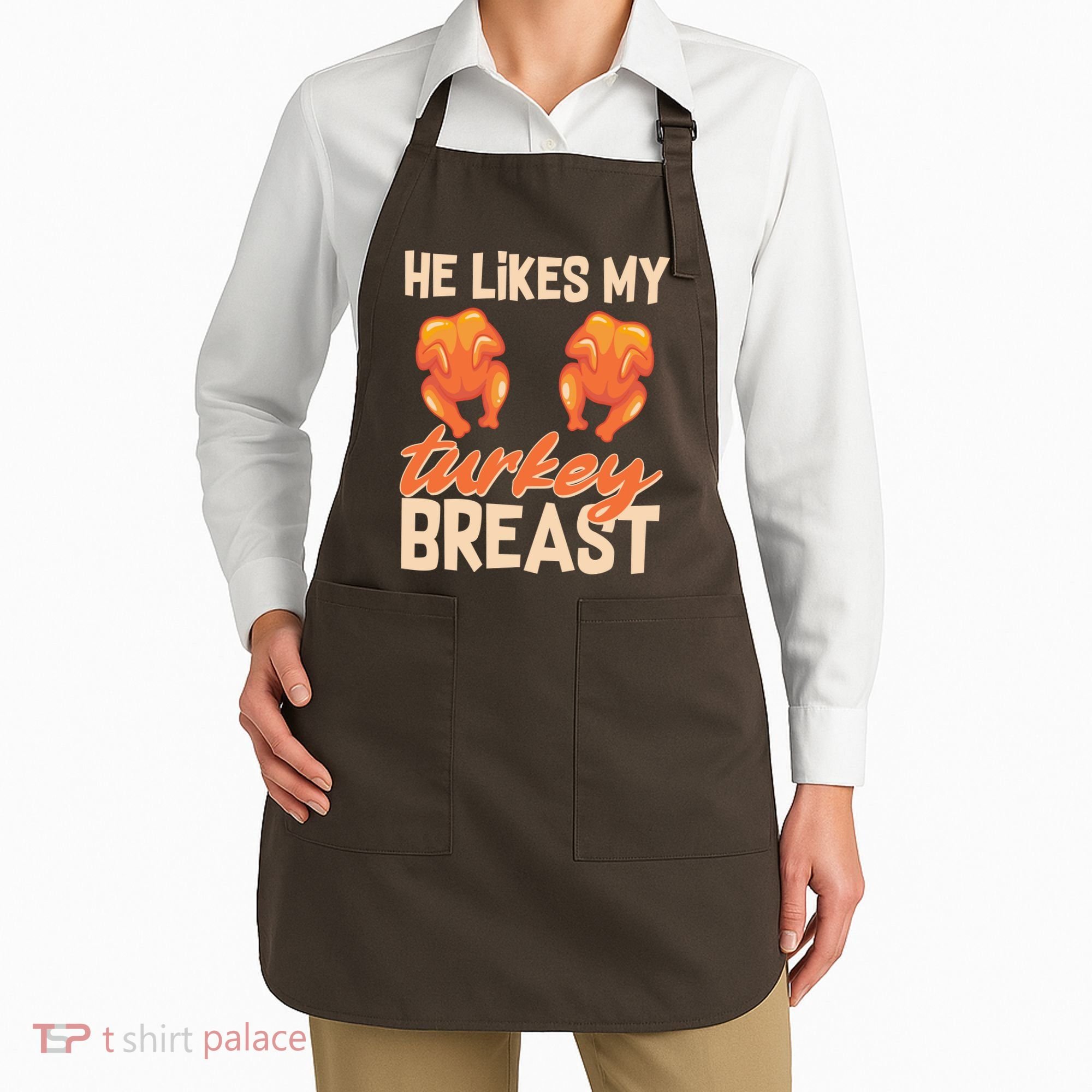 Funny Matching Couples Thanksgiving He Likes My Turkey Breast Apron