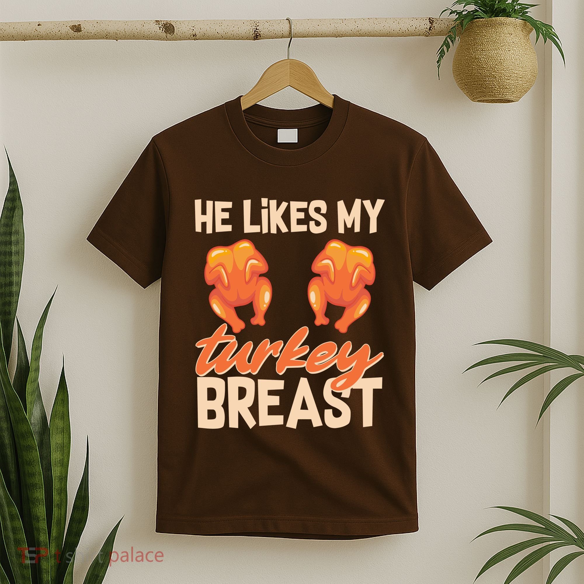 Funny Matching Couples Thanksgiving He Likes My Turkey Breast T-Shirt