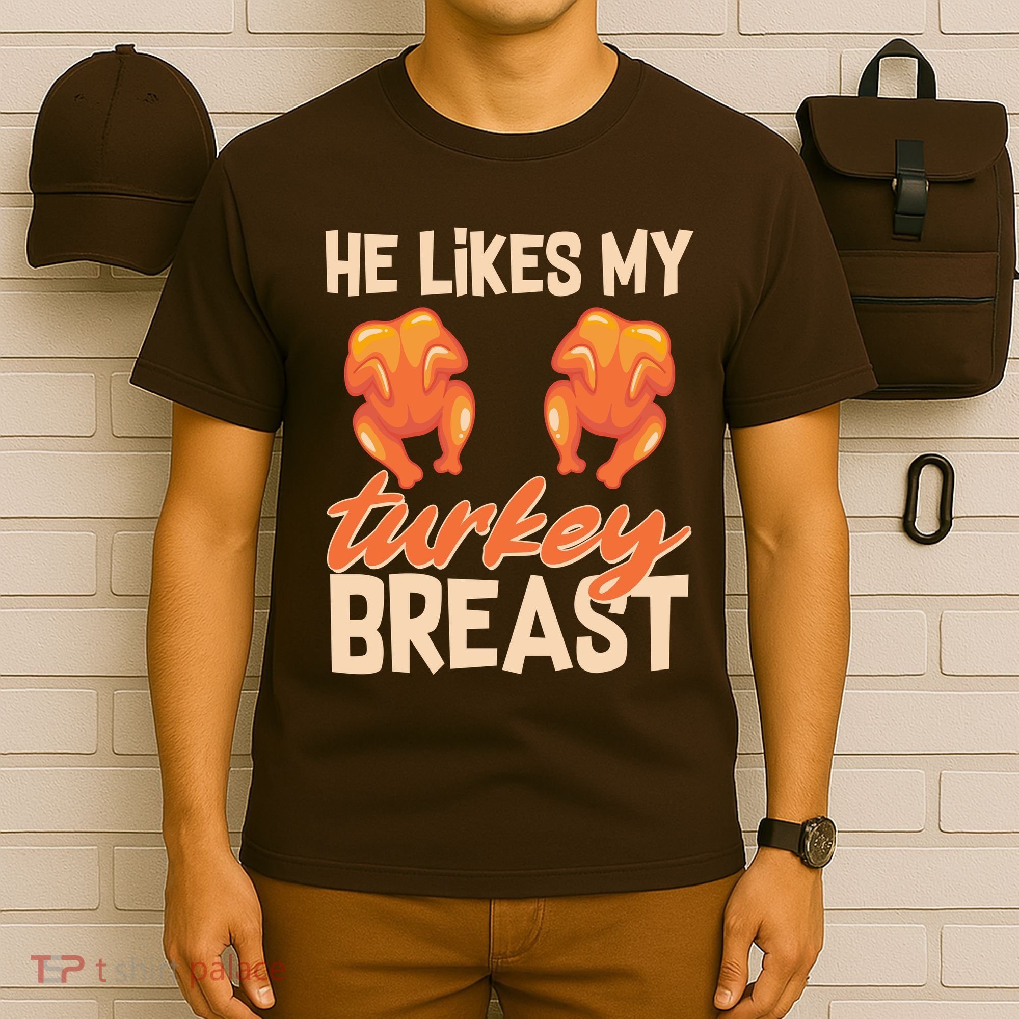 Funny Matching Couples Thanksgiving He Likes My Turkey Breast T-Shirt