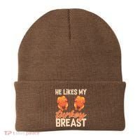 Funny Matching Couples Thanksgiving He Likes My Turkey Breast Beanie thumb 0