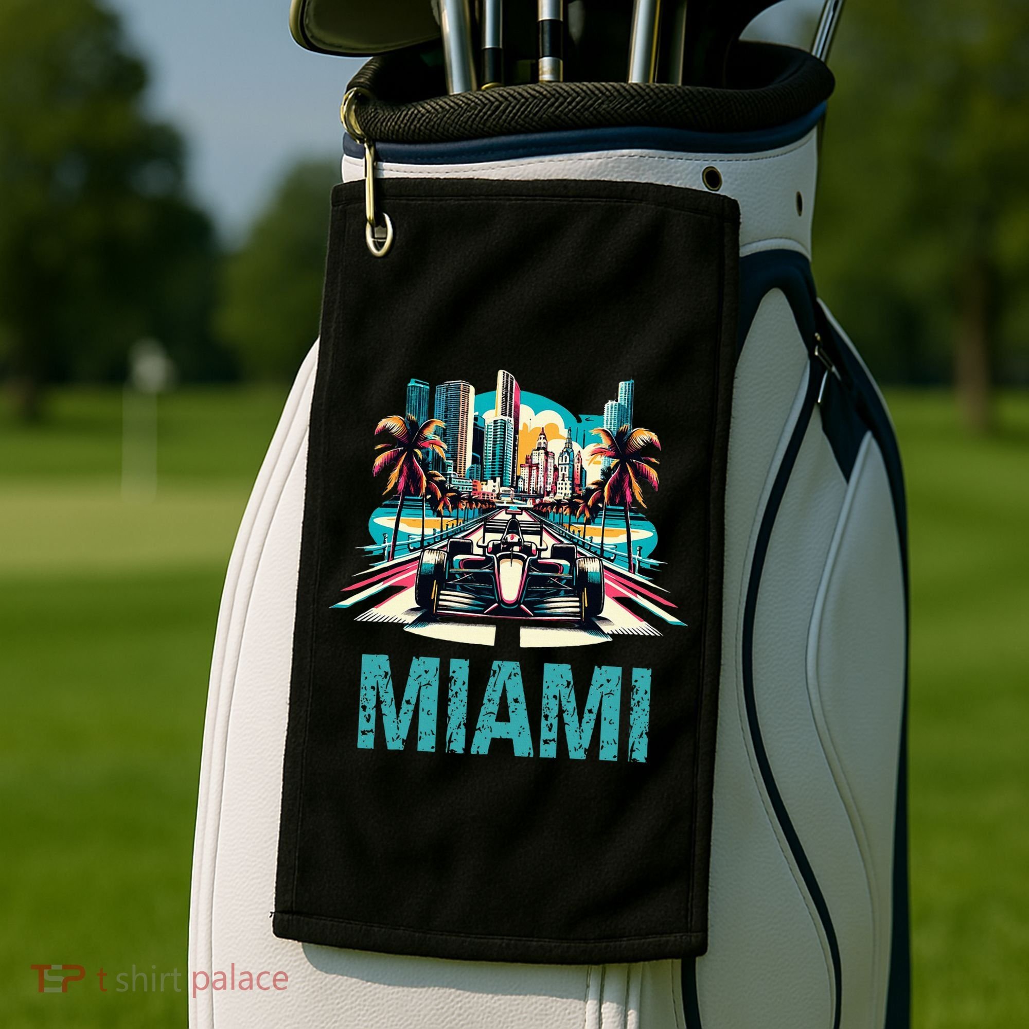 Formula Miami City Racing Circuit Car Map Grand Prix Race Golf Towel