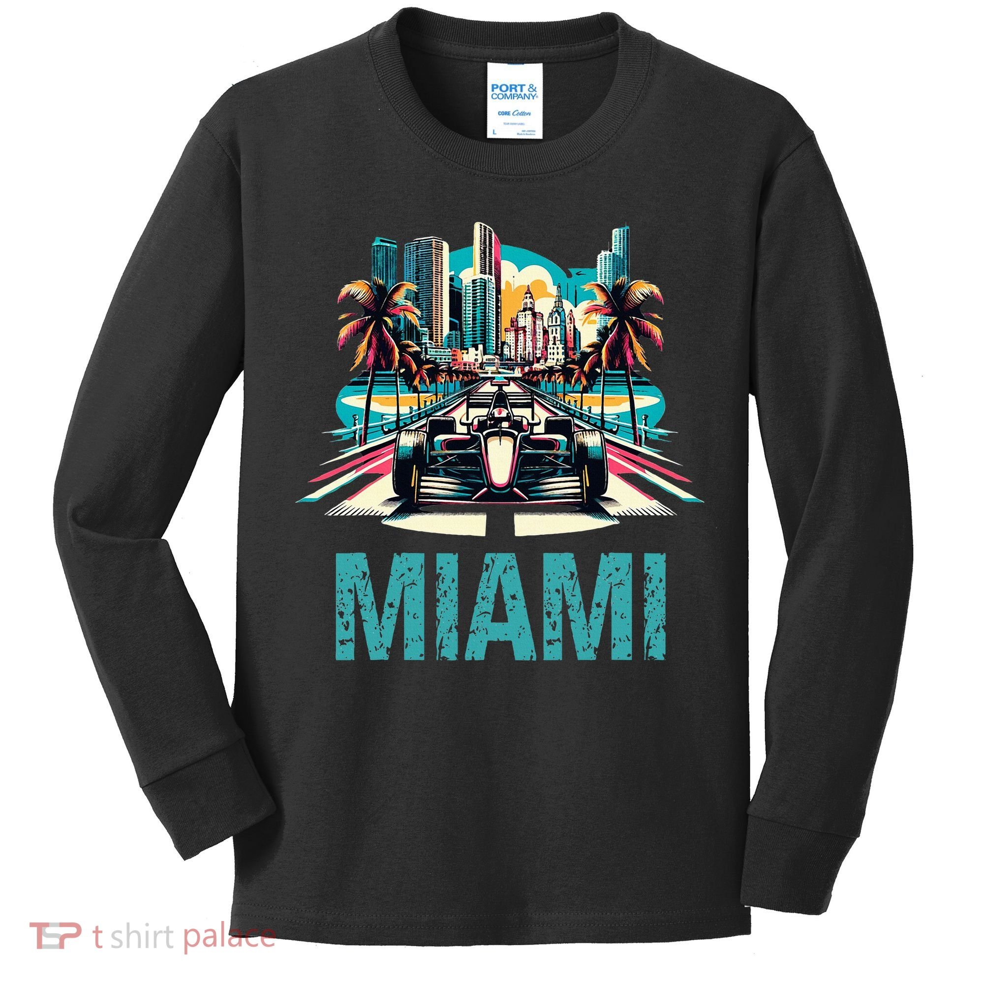 Formula Miami City Racing Circuit Car Map Grand Prix Race Kids Long Sleeve Shirt
