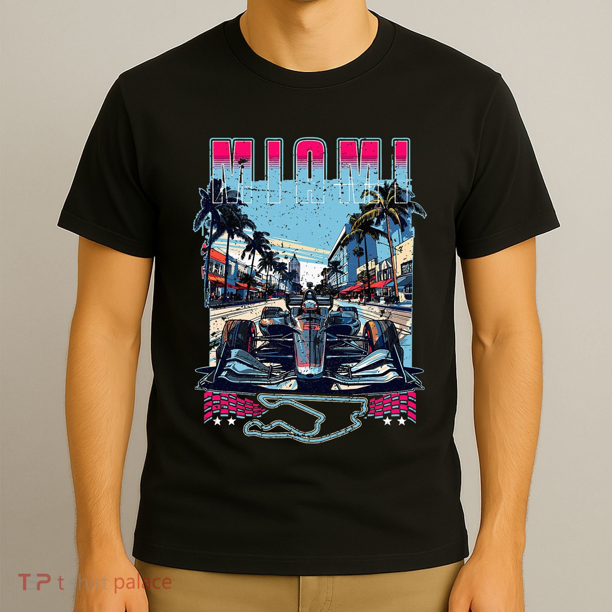 Formula Miami City Racing Racetrack Car Map Grand Prix Race T-Shirt