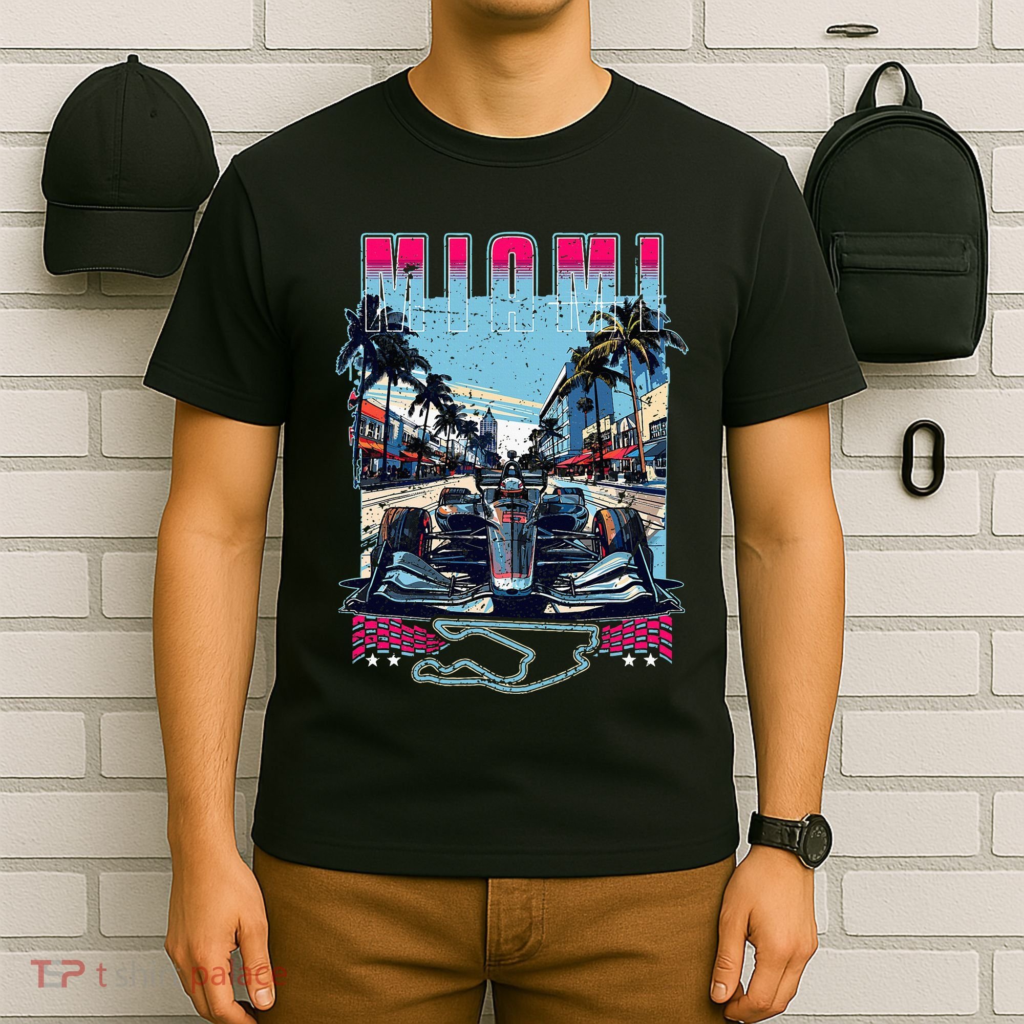 Formula Miami City Racing Racetrack Car Map Grand Prix Race T-Shirt