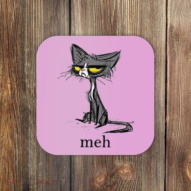 Funny Meh Cat Gift For Cat Lovers Coaster