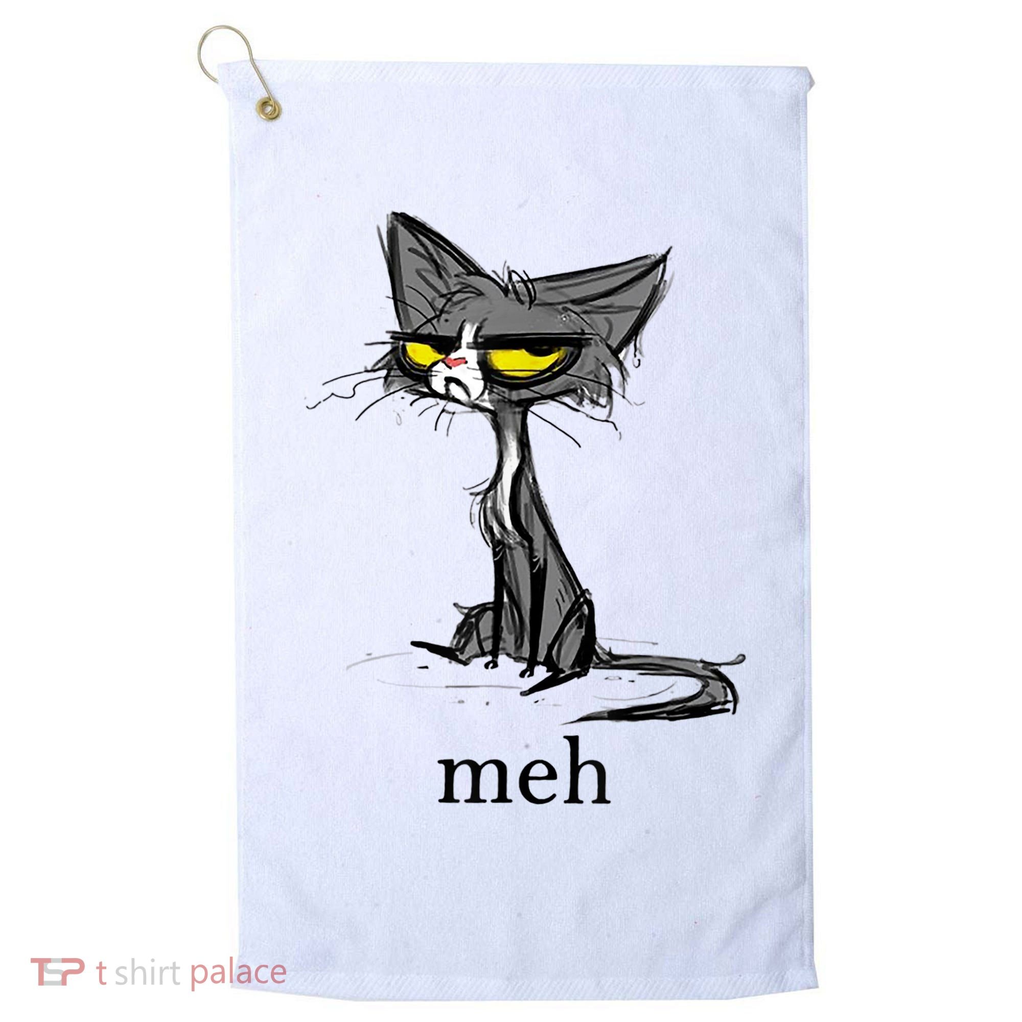 Funny Meh Cat Gift For Cat Lovers Golf Towel