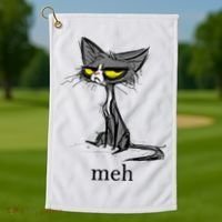 Funny Meh Cat Gift For Cat Lovers Golf Towel thumb 1